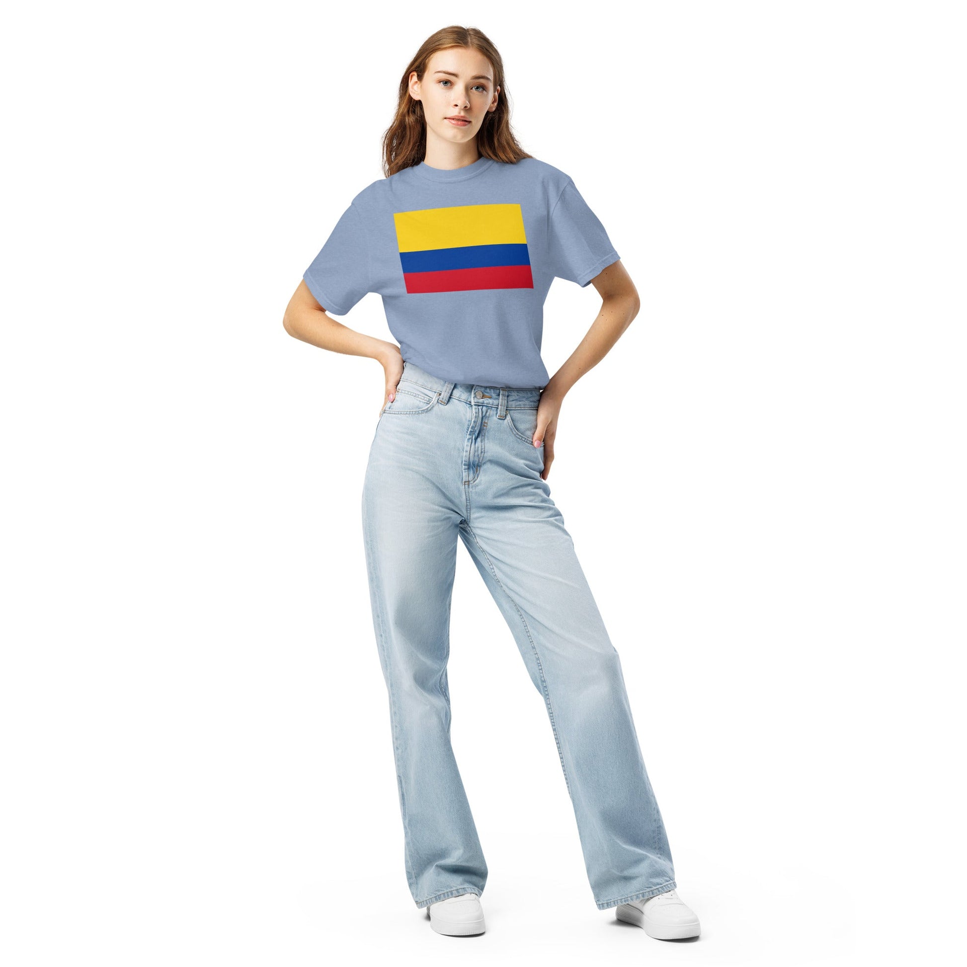 true navy shirt with Colombia flag design, 2X large