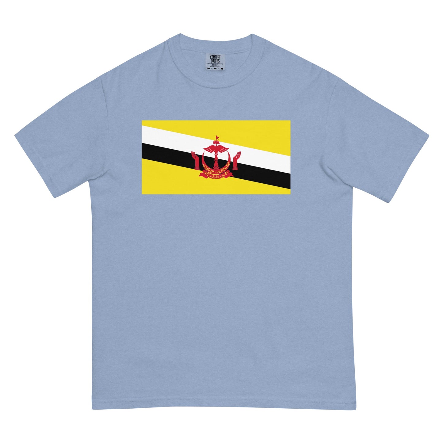 Stylish Brunei flag t-shirt laid flat, large, berry