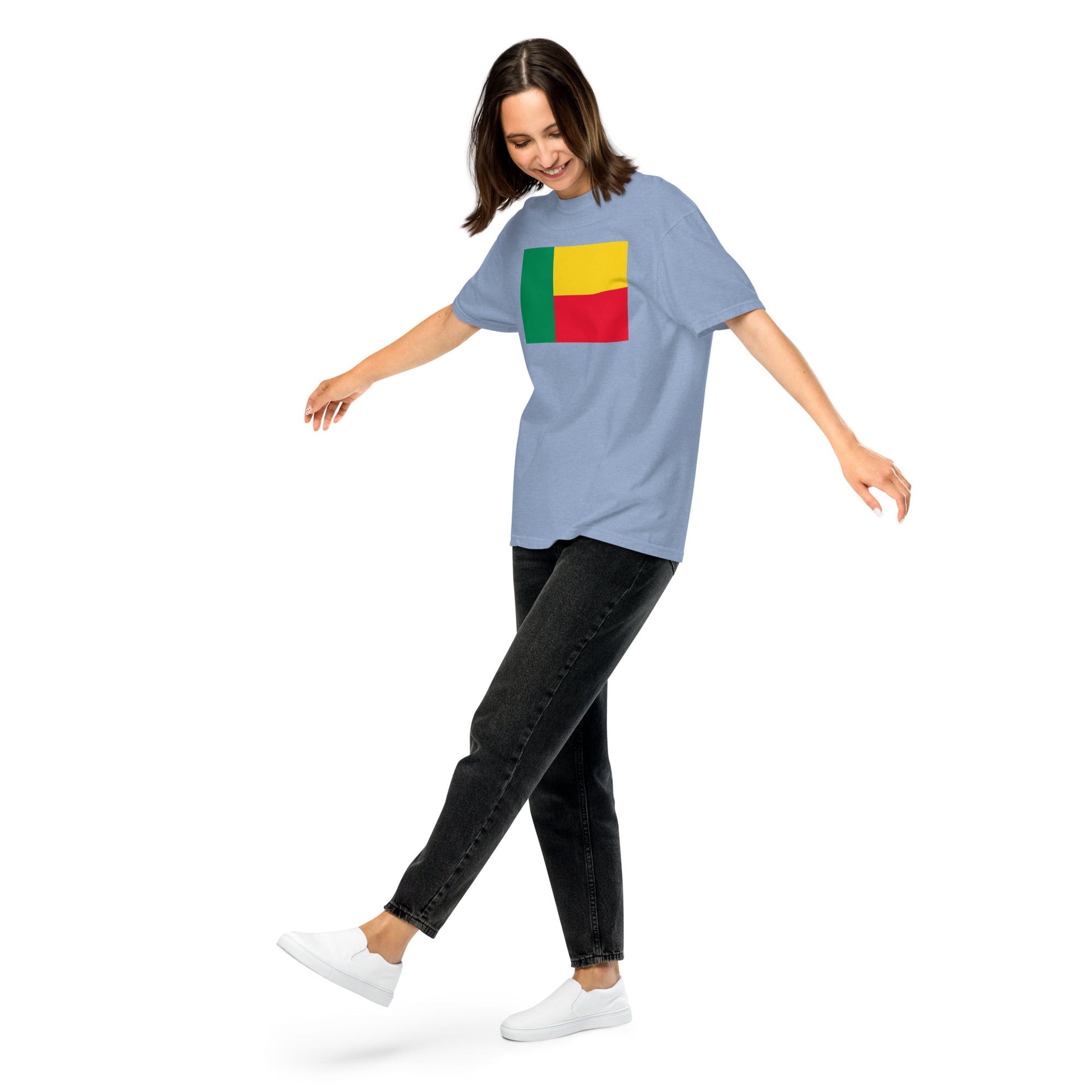 Flat lay of true navy Benin flag tee, 3X large size