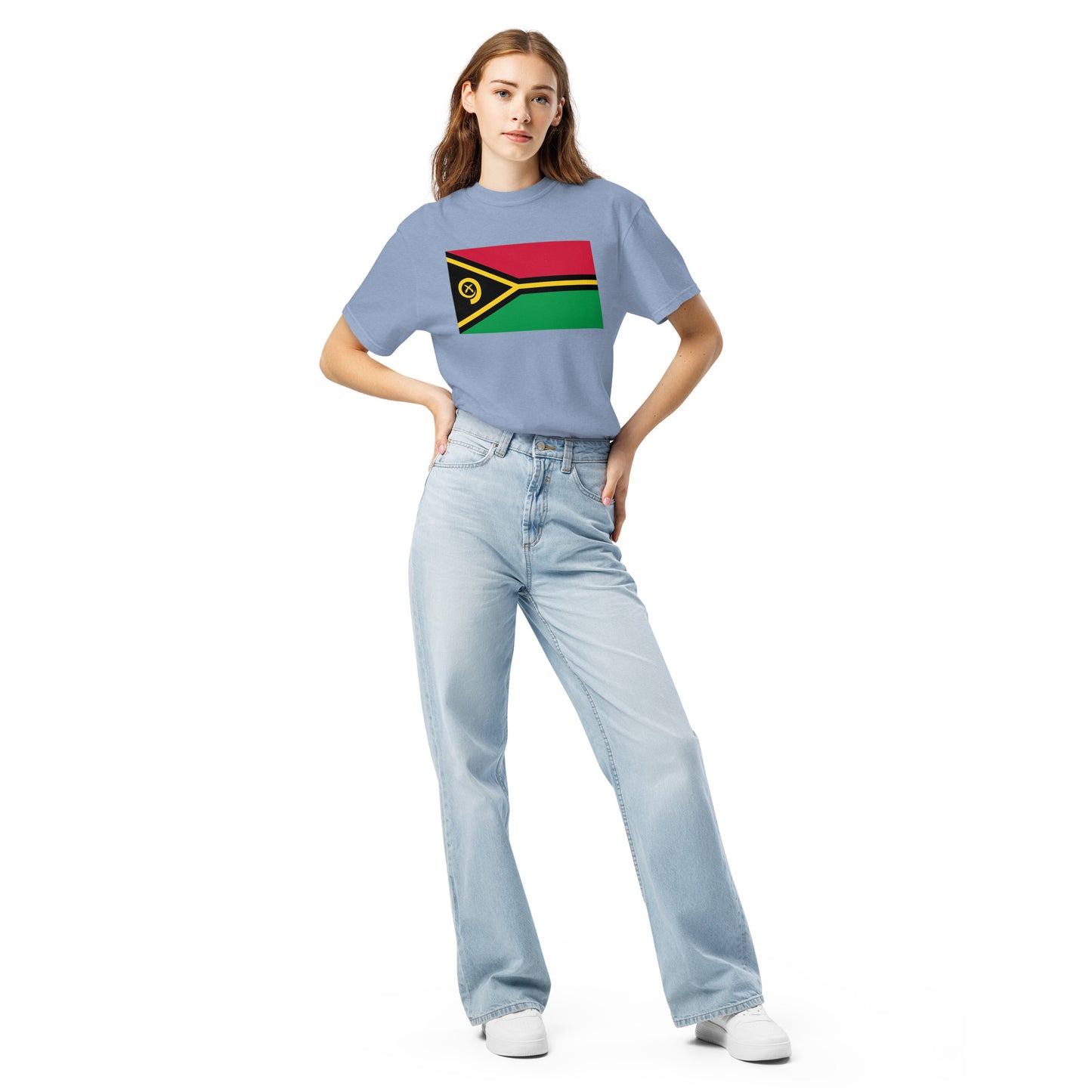 Stylish Vanuatu flag t-shirt laid flat, extra large, black