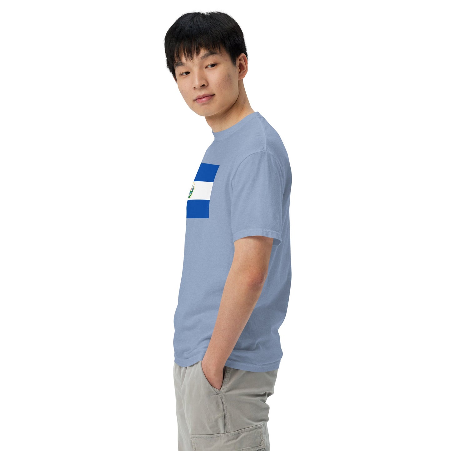 Bold El Salvador flag design tee in true navy, medium