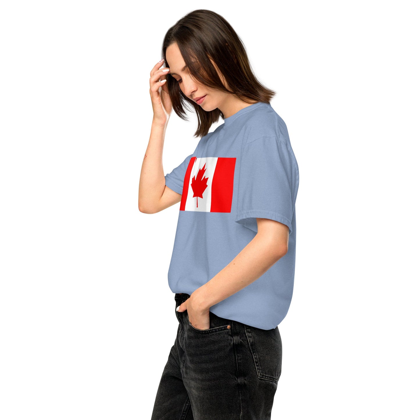 Flat lay of hemp Canada flag tee, small size