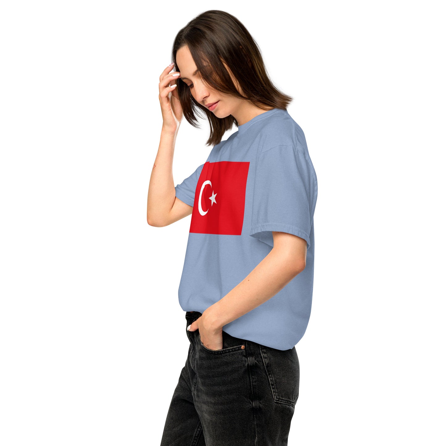 Turkey flag shirt in blue spruce, size large
