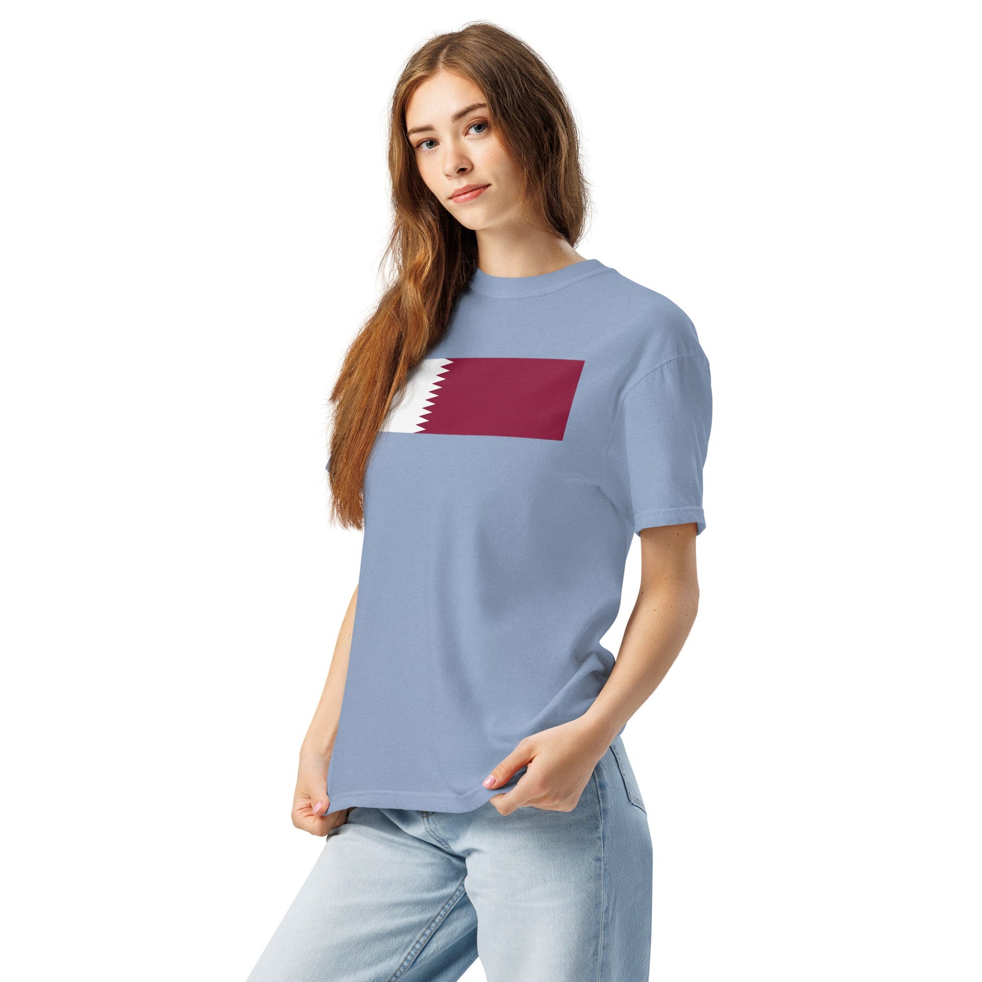 Flat lay of black Qatar flag tee, 3X large size