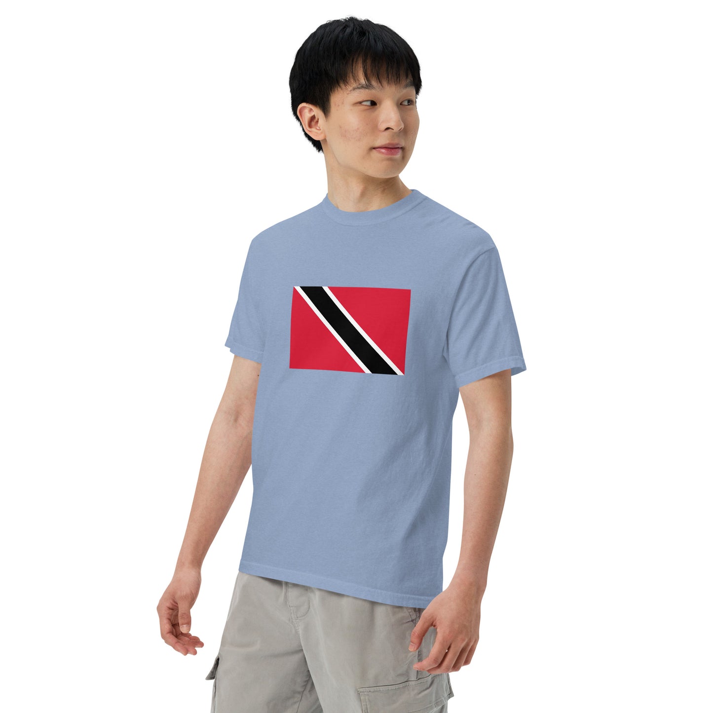 Bold Trinidad flag design tee in flo blue, medium