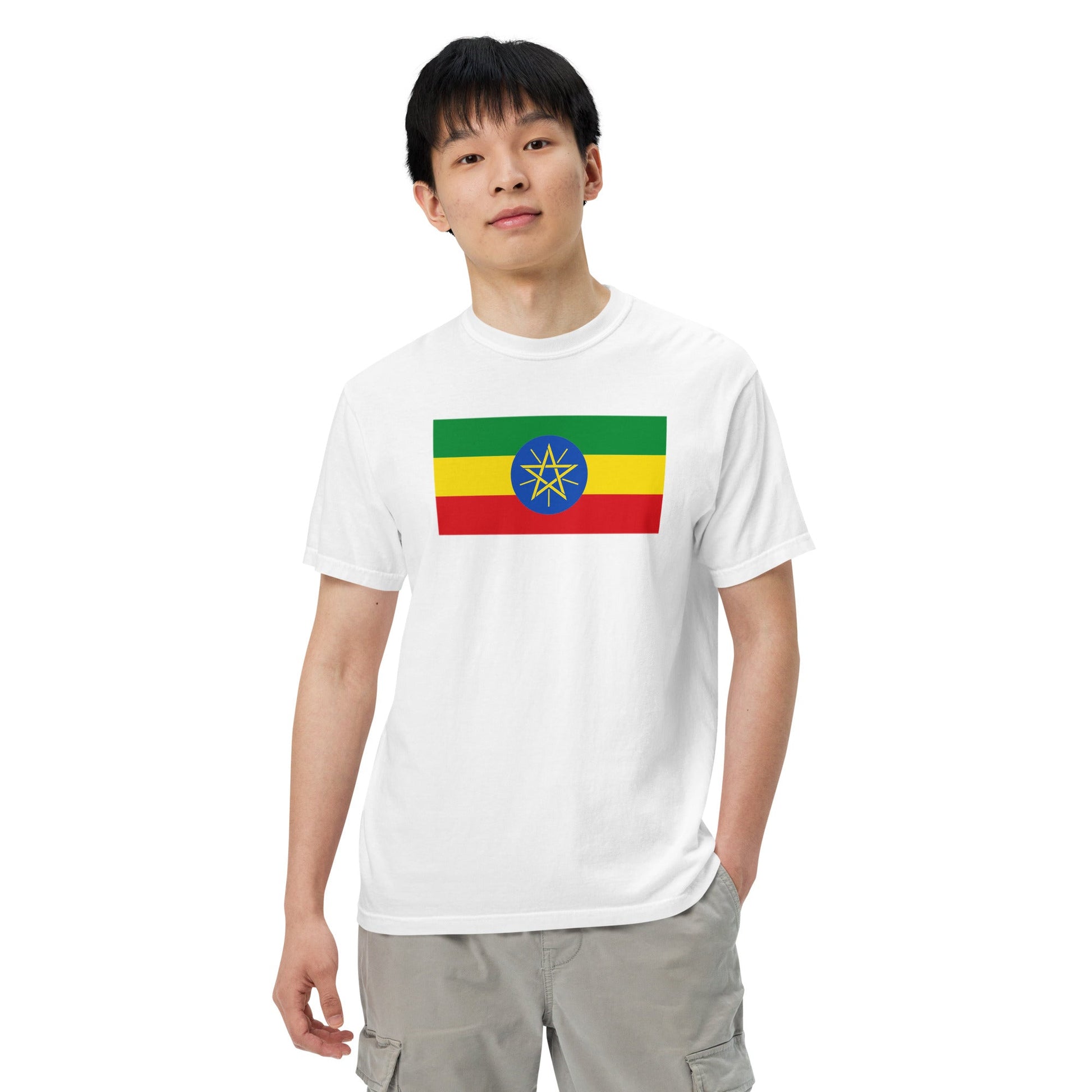 Flat lay of grape Ethiopia flag tee, 2X large size