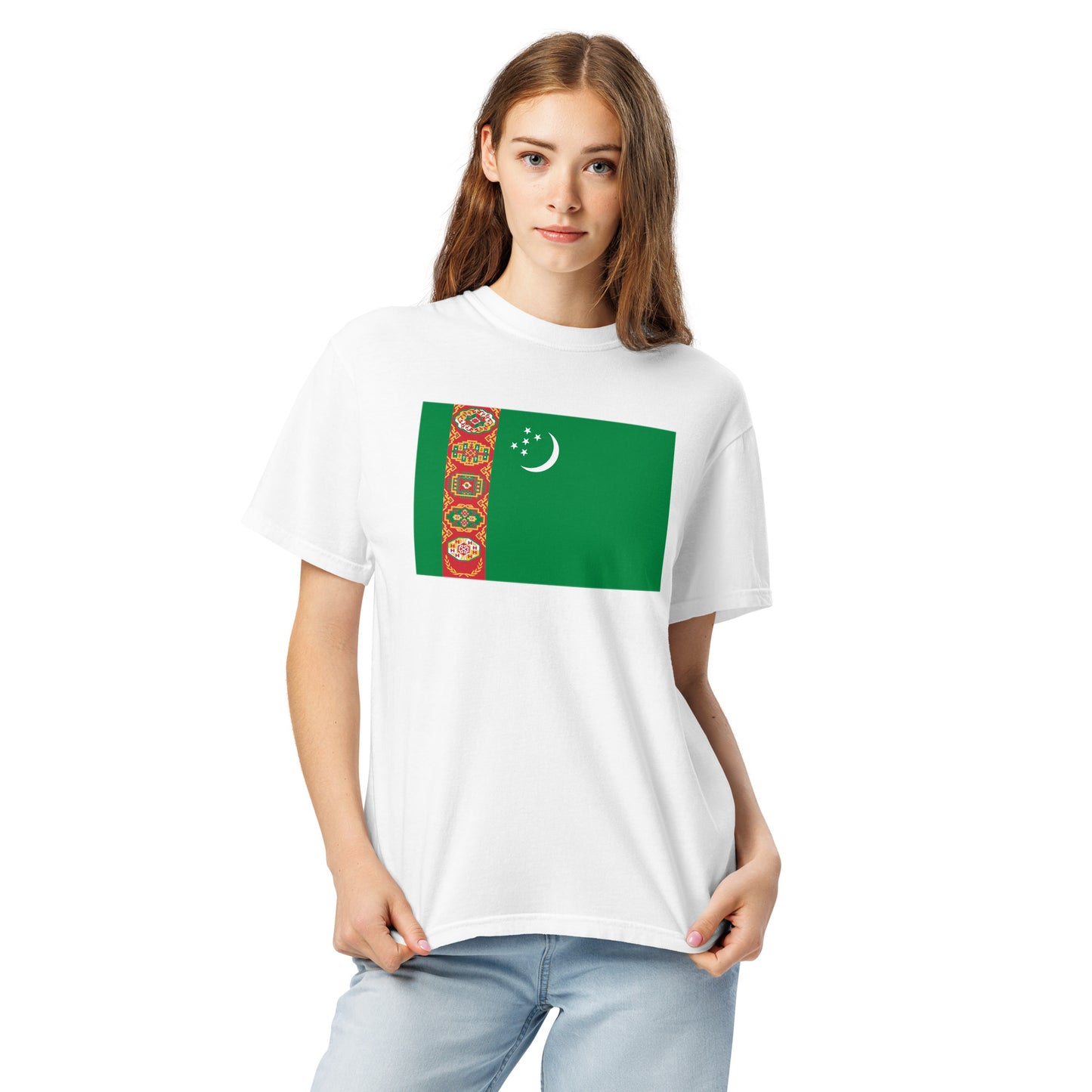 black shirt with Turkmenistan flag design, medium