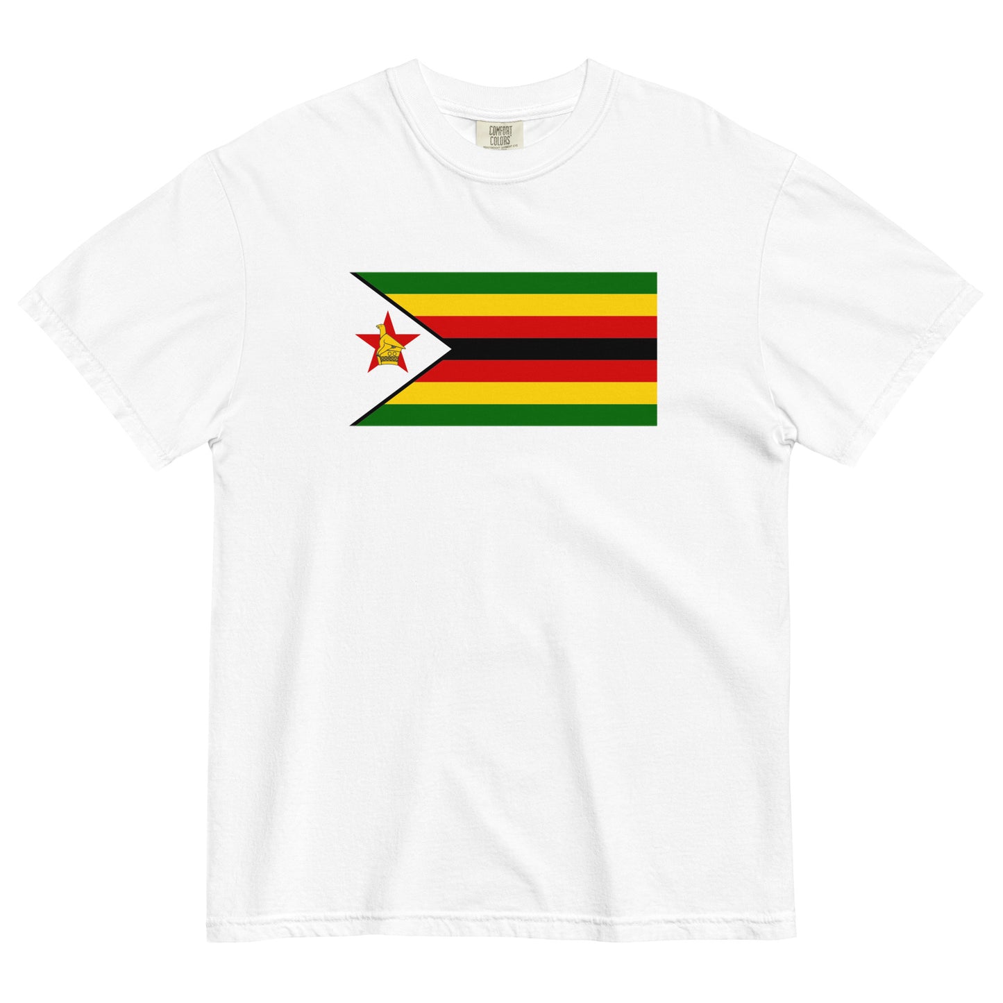 Flat lay of black Zimbabwe flag tee, 3X large size