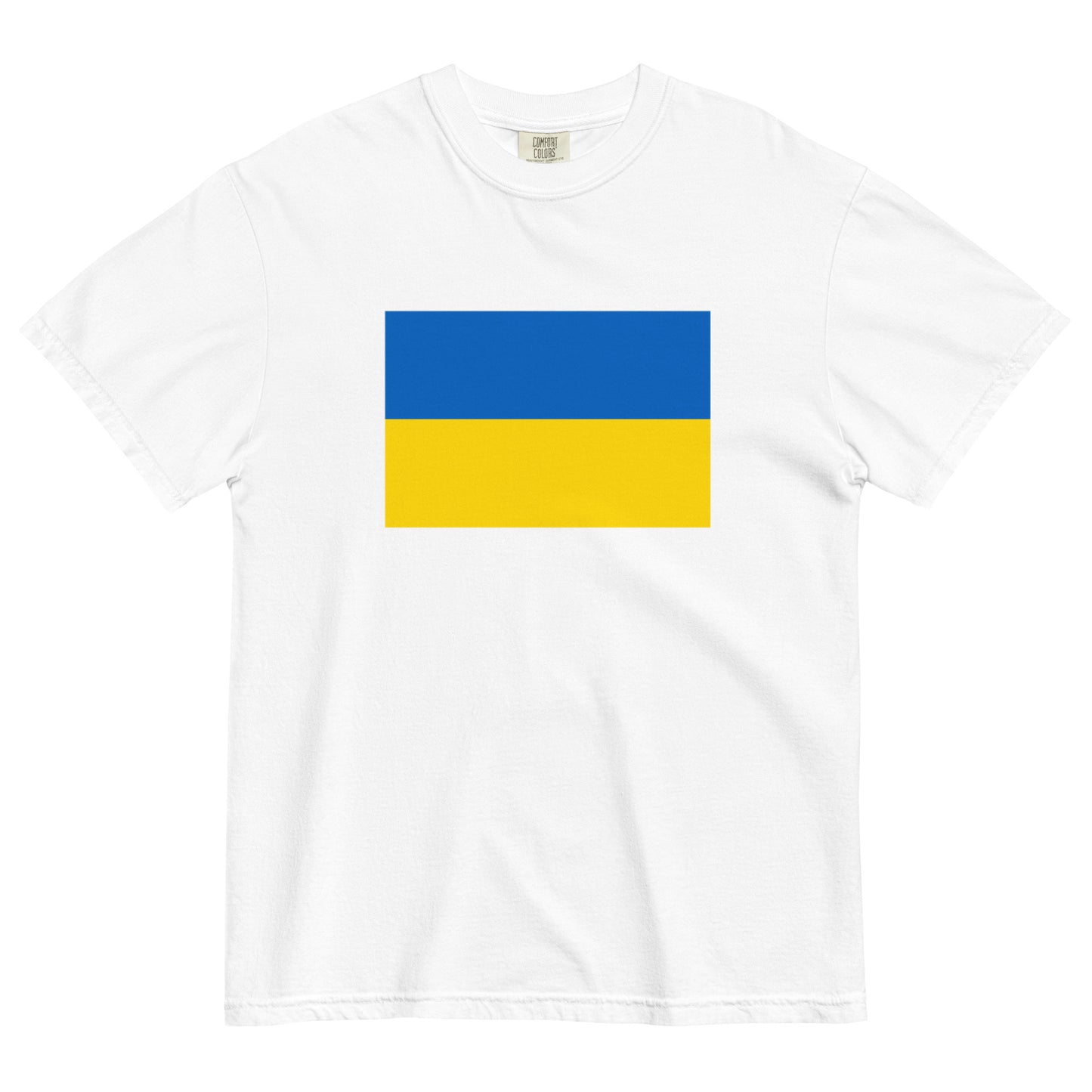 Flat lay of blue spruce Ukraine flag tee, small size