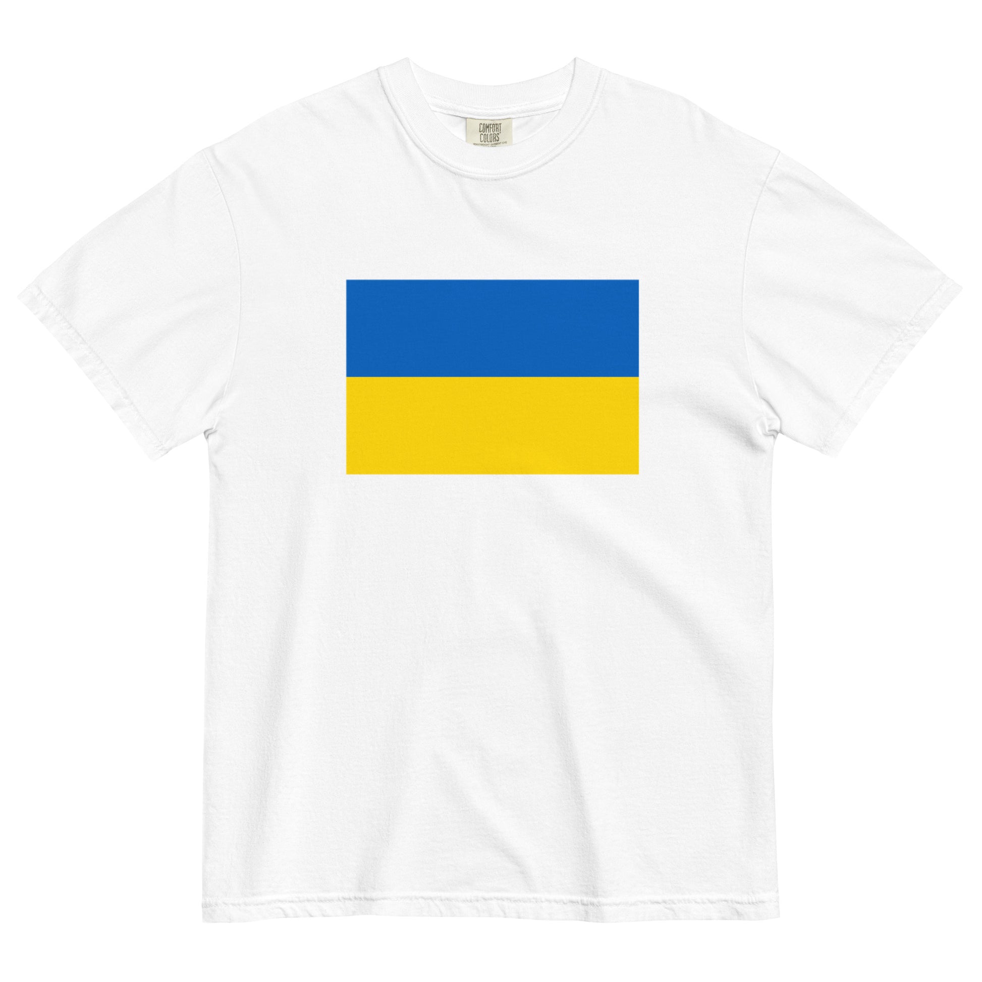 Flat lay of blue spruce Ukraine flag tee, small size