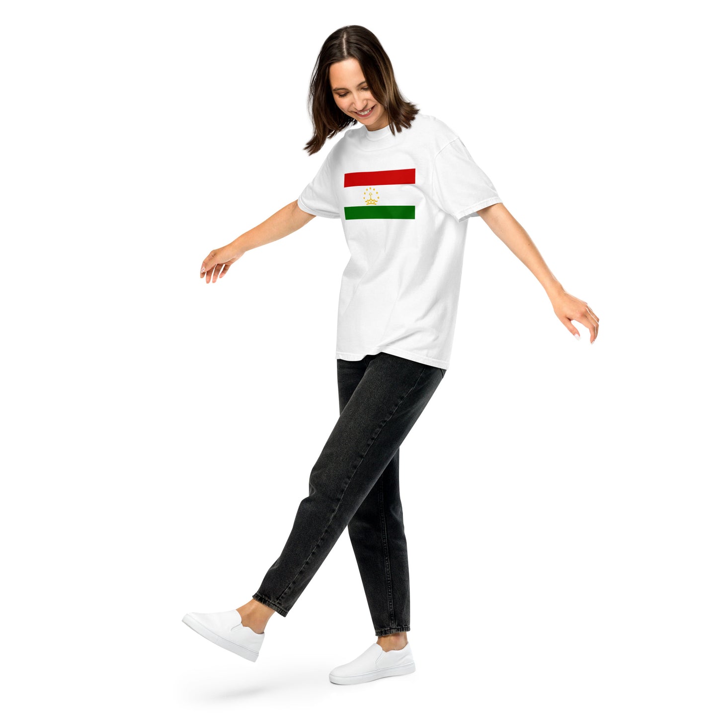 Bold Tajikistan flag design tee in black, medium