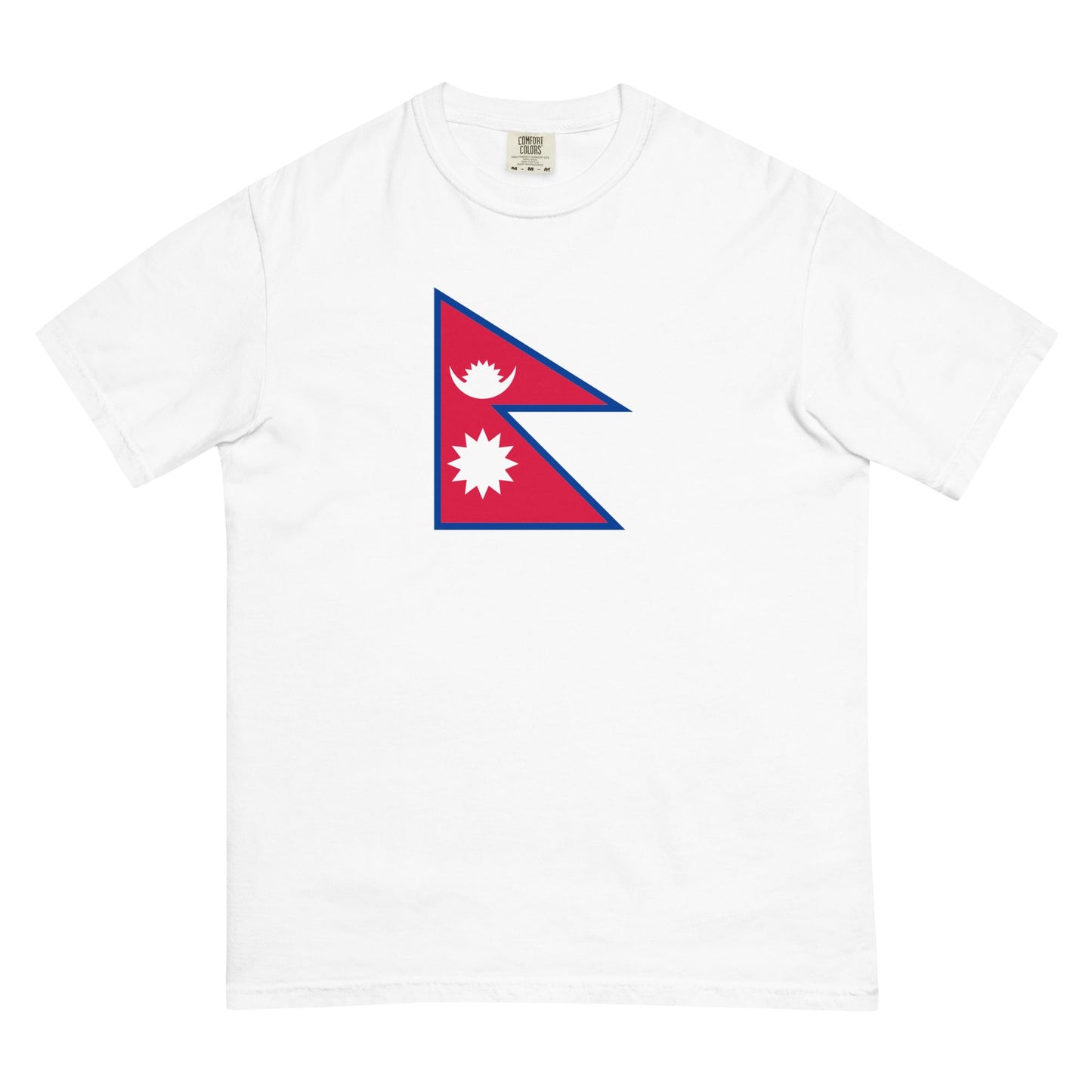 Bold Nepal flag design tee in blue spruce, large