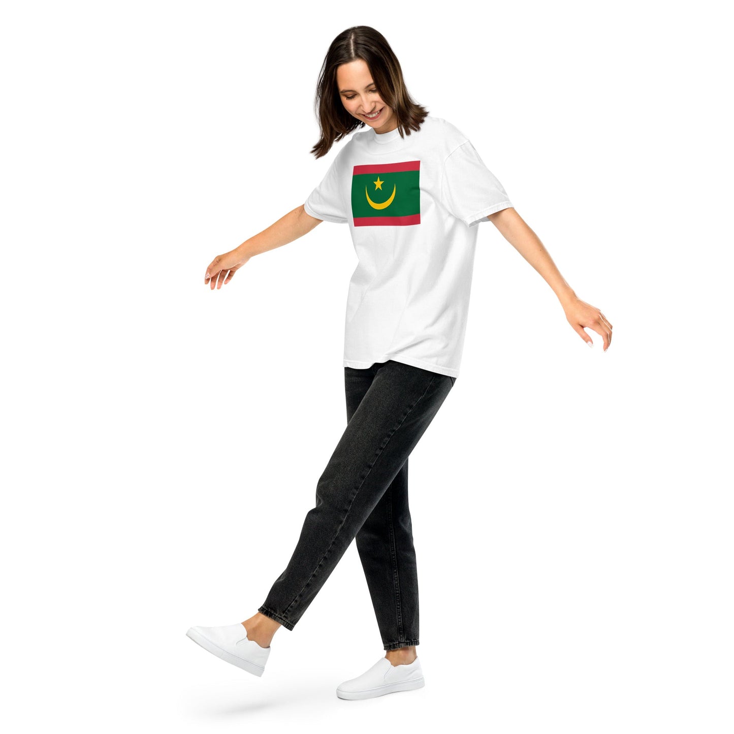 Stylish Mauritania flag t-shirt laid flat, extra large, true navy