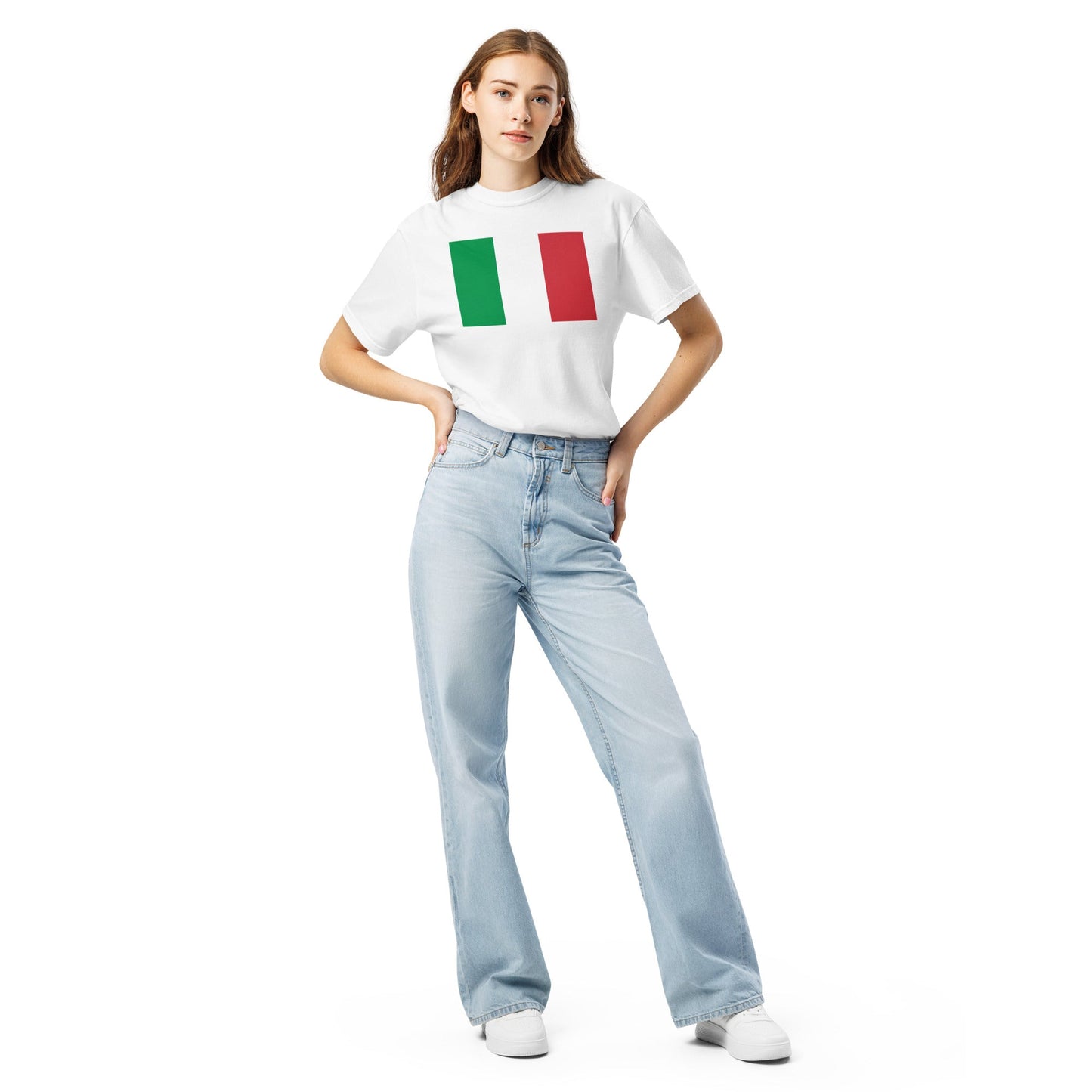 Flat lay of berry Italy flag tee, large size