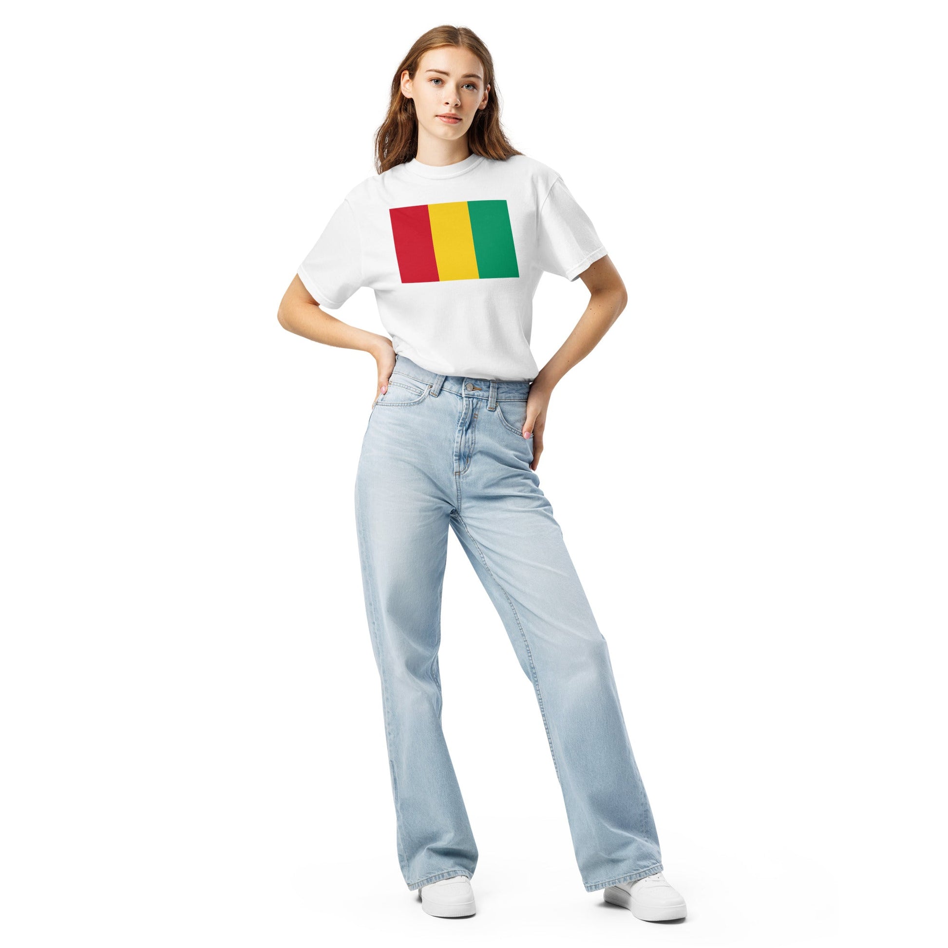 Stylish Guinea flag t-shirt laid flat, 3X large, blue spruce