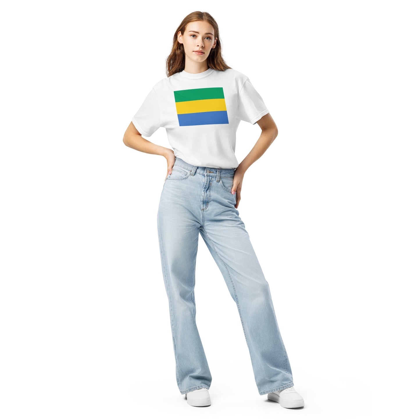 true navy shirt with Gabon flag design, medium