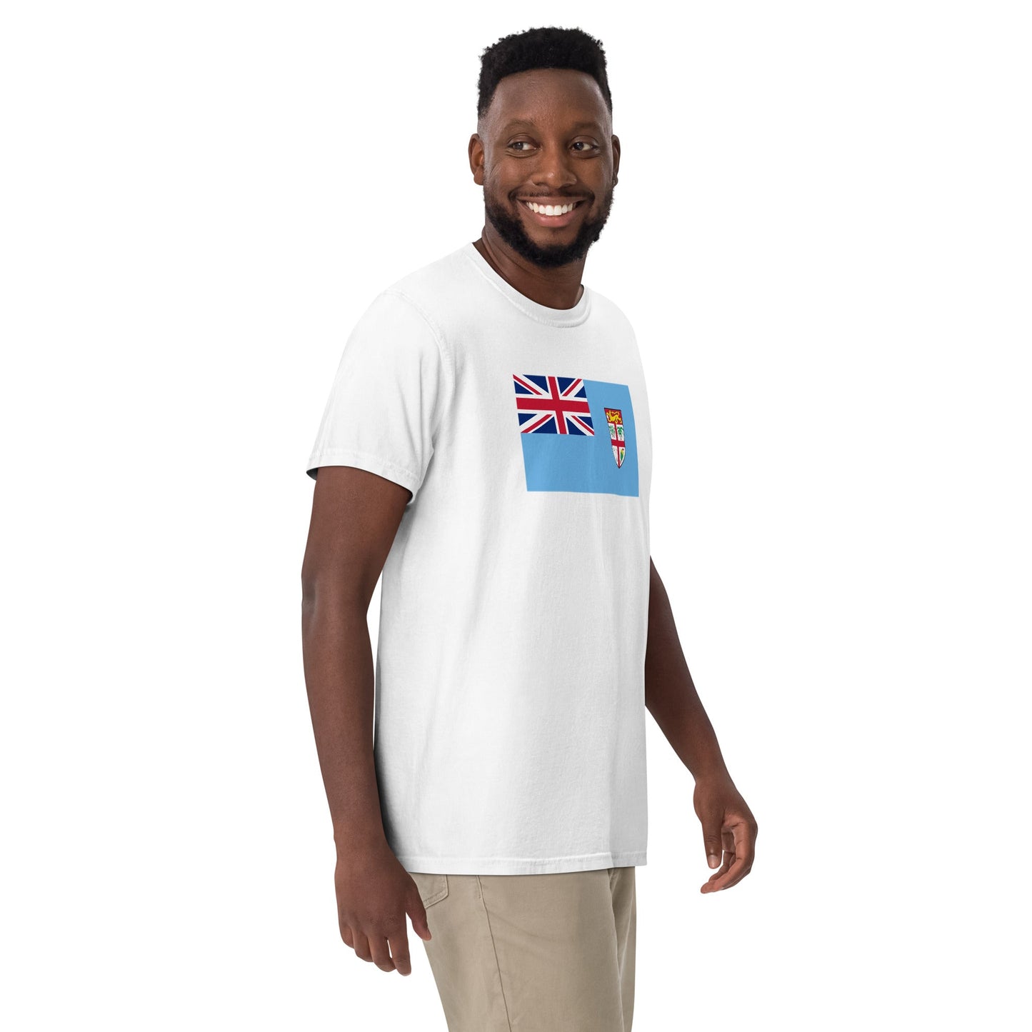 Flat lay of true navy Fiji flag tee, 2X large size