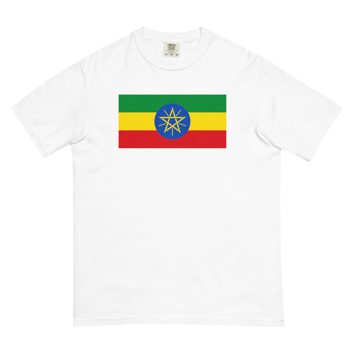 Flat lay of espresso Ethiopia flag tee, 3X large size