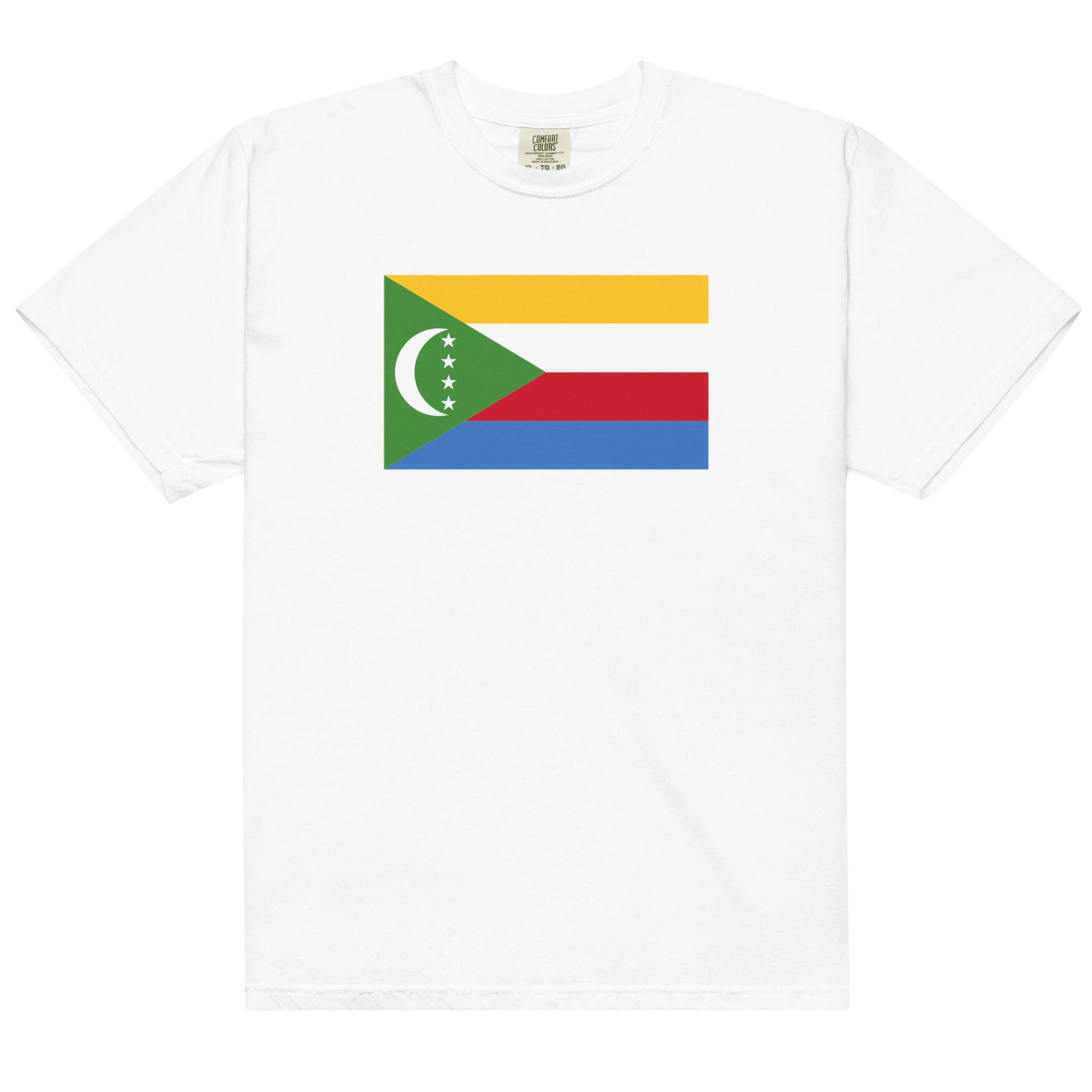 Flat lay of true navy Comoros flag tee, 4X large size