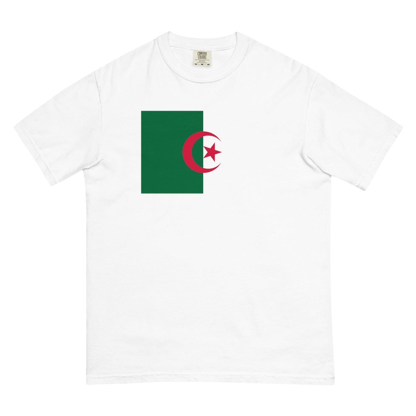 Stylish Algeria flag t-shirt laid flat, medium, yam