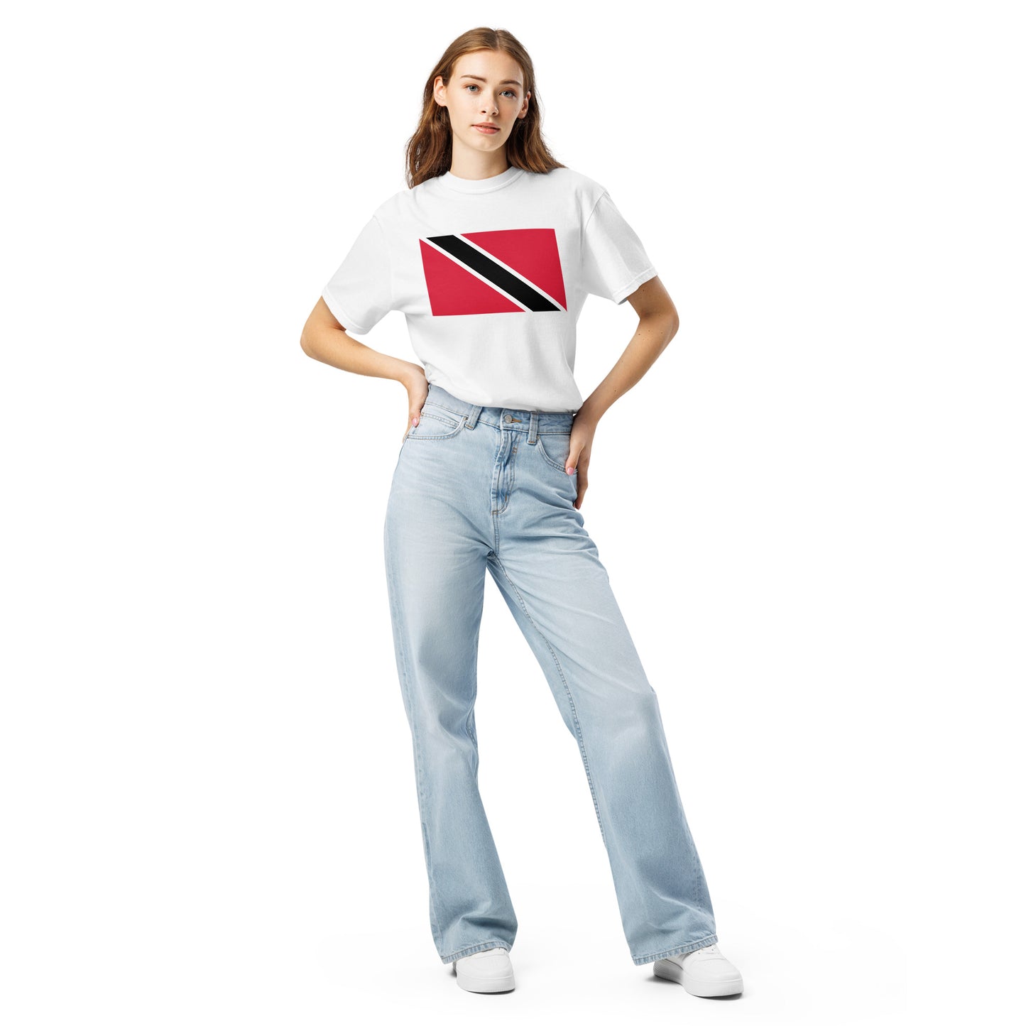 washed denim shirt with Trinidad flag design, 2X large