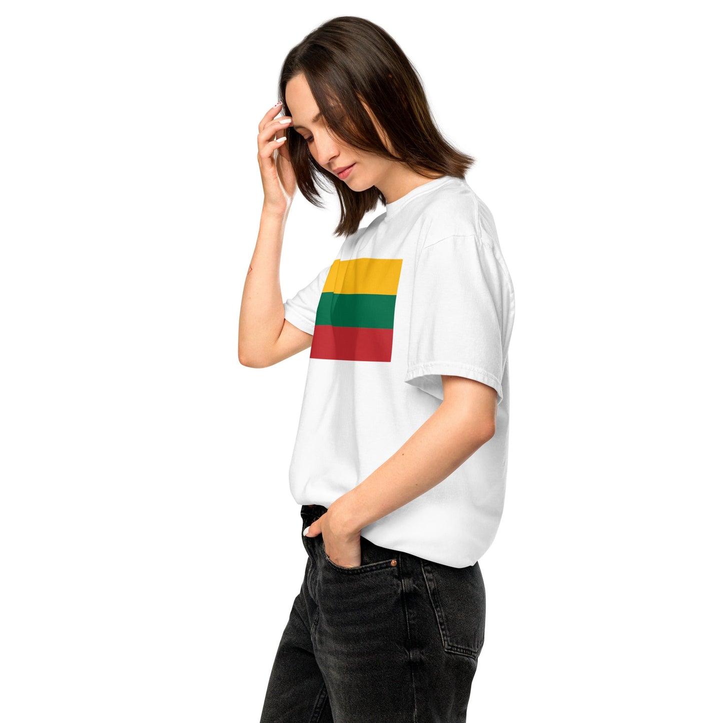 Stylish Lithuania flag t-shirt laid flat, 4X large, true navy