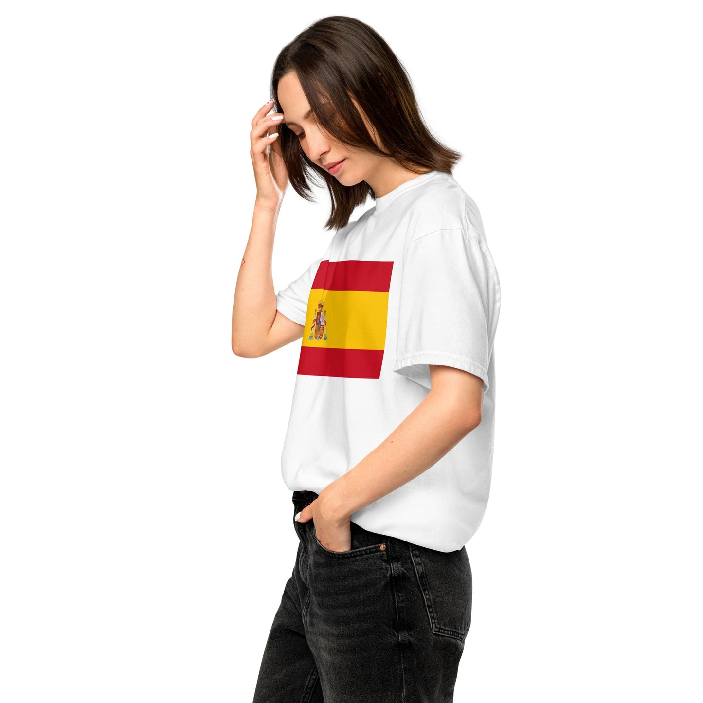 Flat lay of true navy Spain flag tee, medium size