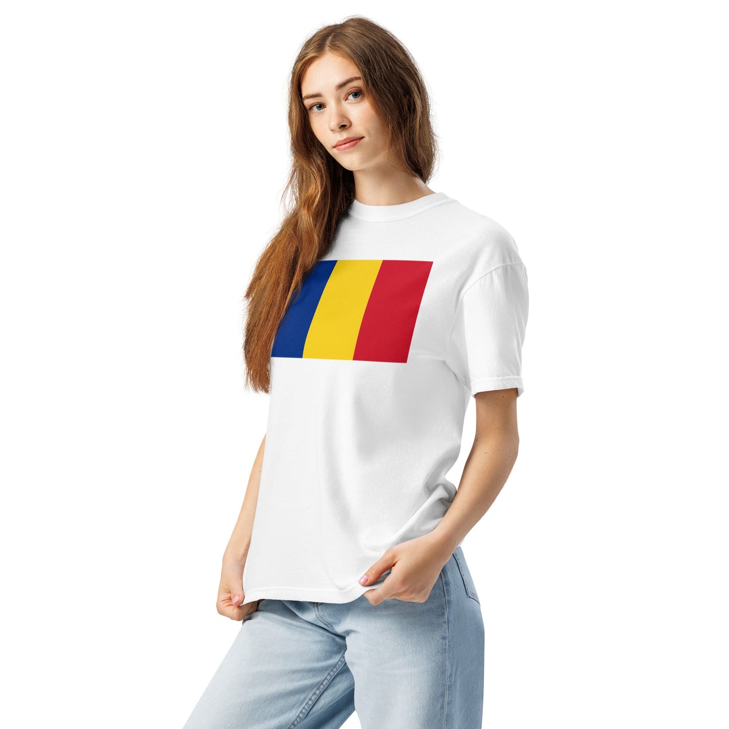 black shirt with Romania flag design, medium