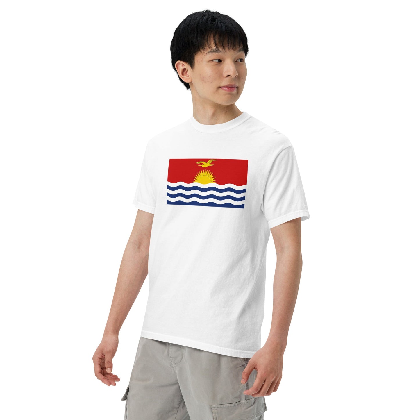 Stylish Kosovo flag t-shirt laid flat, medium, brick
