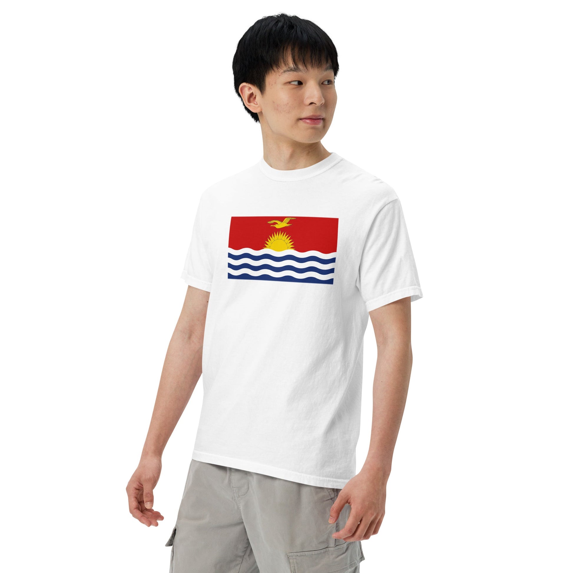 Stylish Kosovo flag t-shirt laid flat, medium, brick