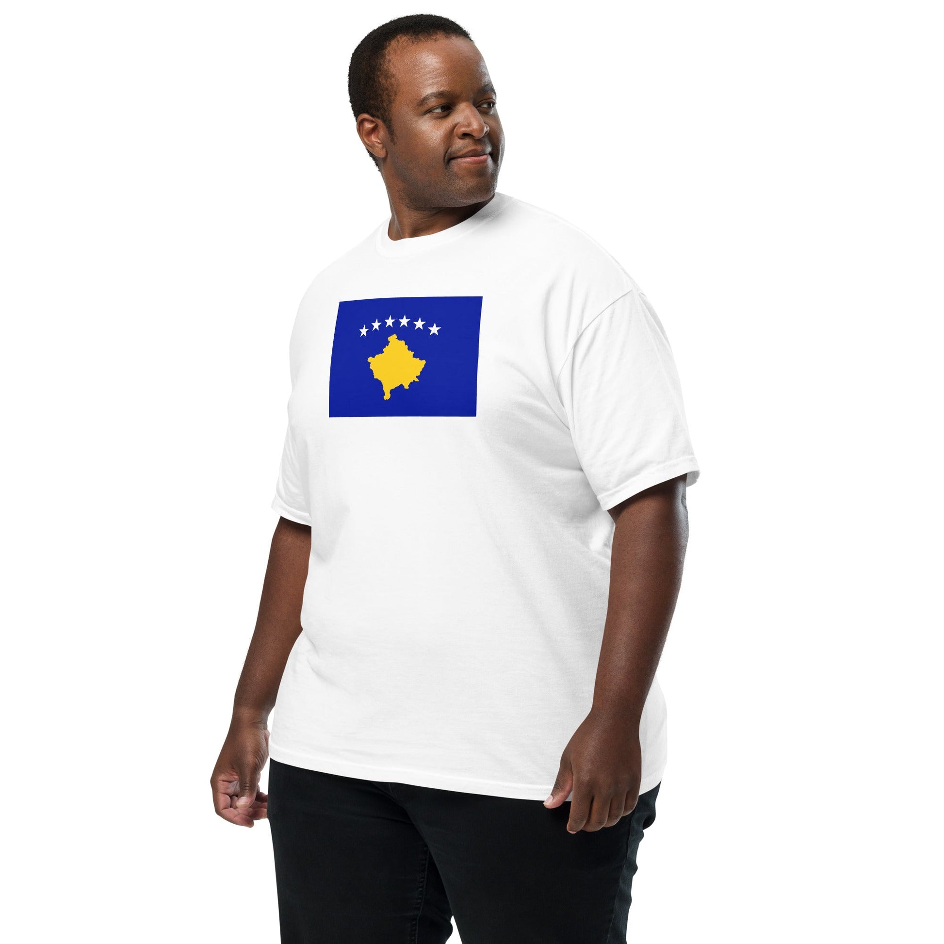true navy shirt with Kosovo 1 flag design, large