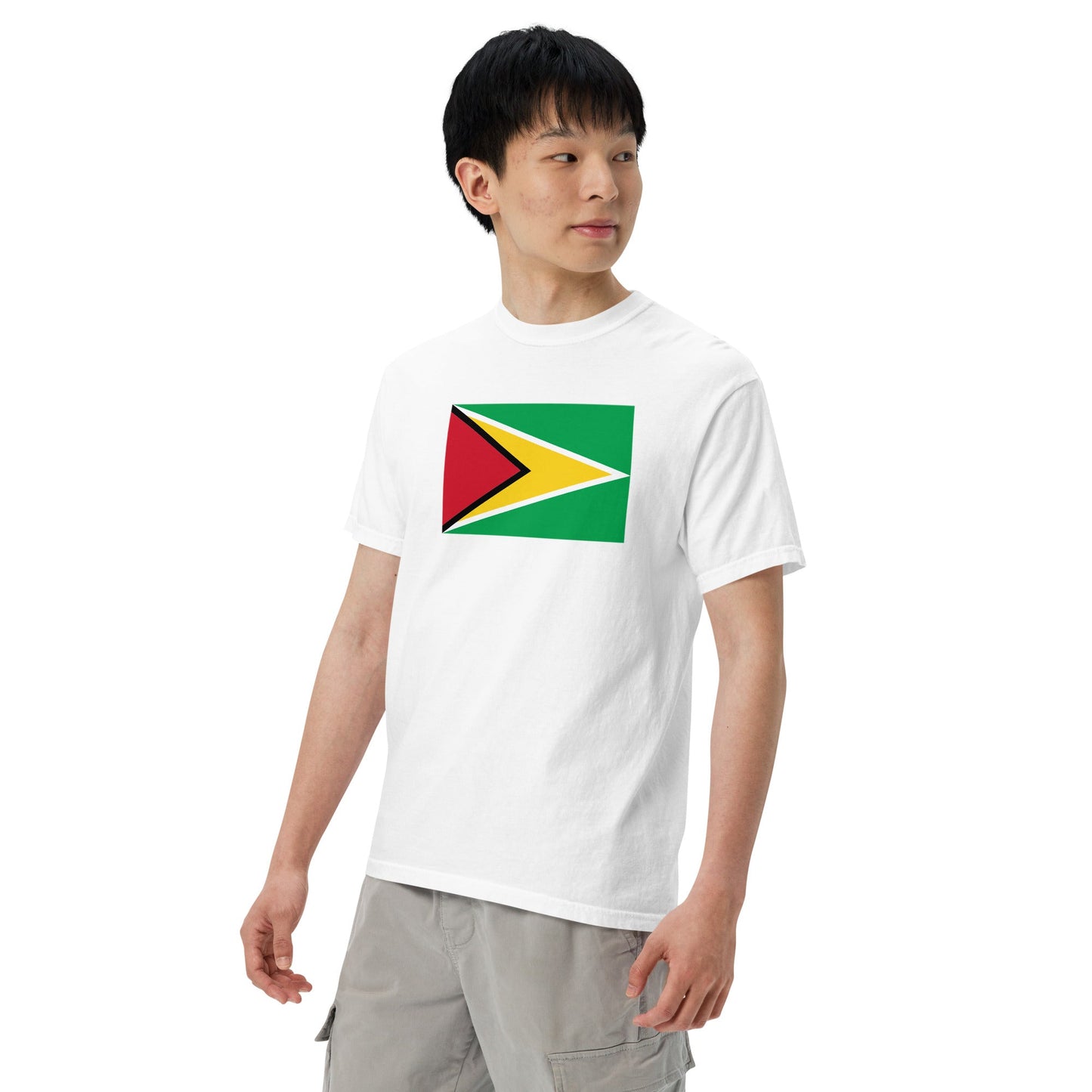 Bold Guyana flag design tee in brick, extra large