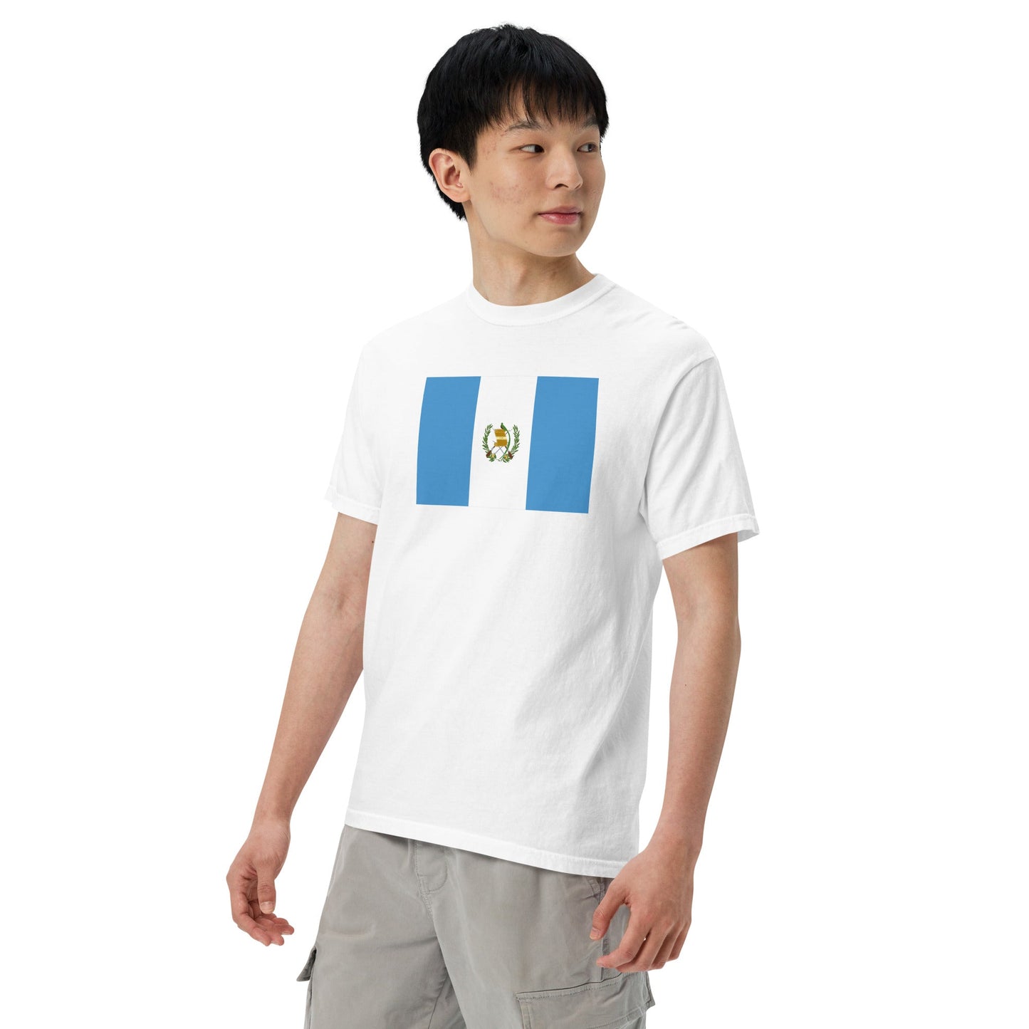 Stylish Guatemala flag t-shirt laid flat, extra large, true navy