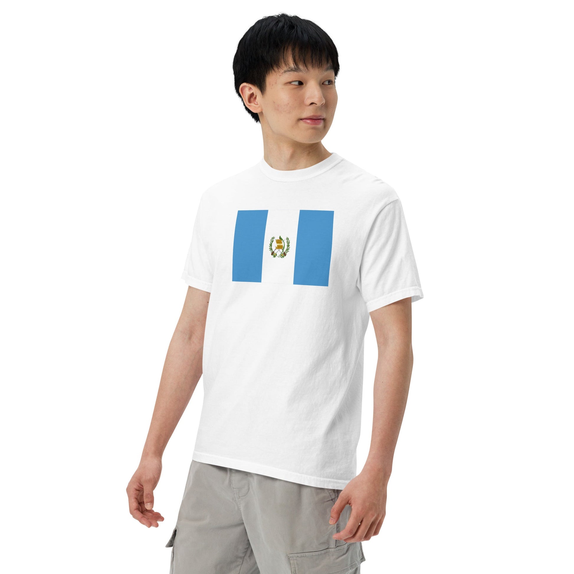 Stylish Guatemala flag t-shirt laid flat, extra large, true navy