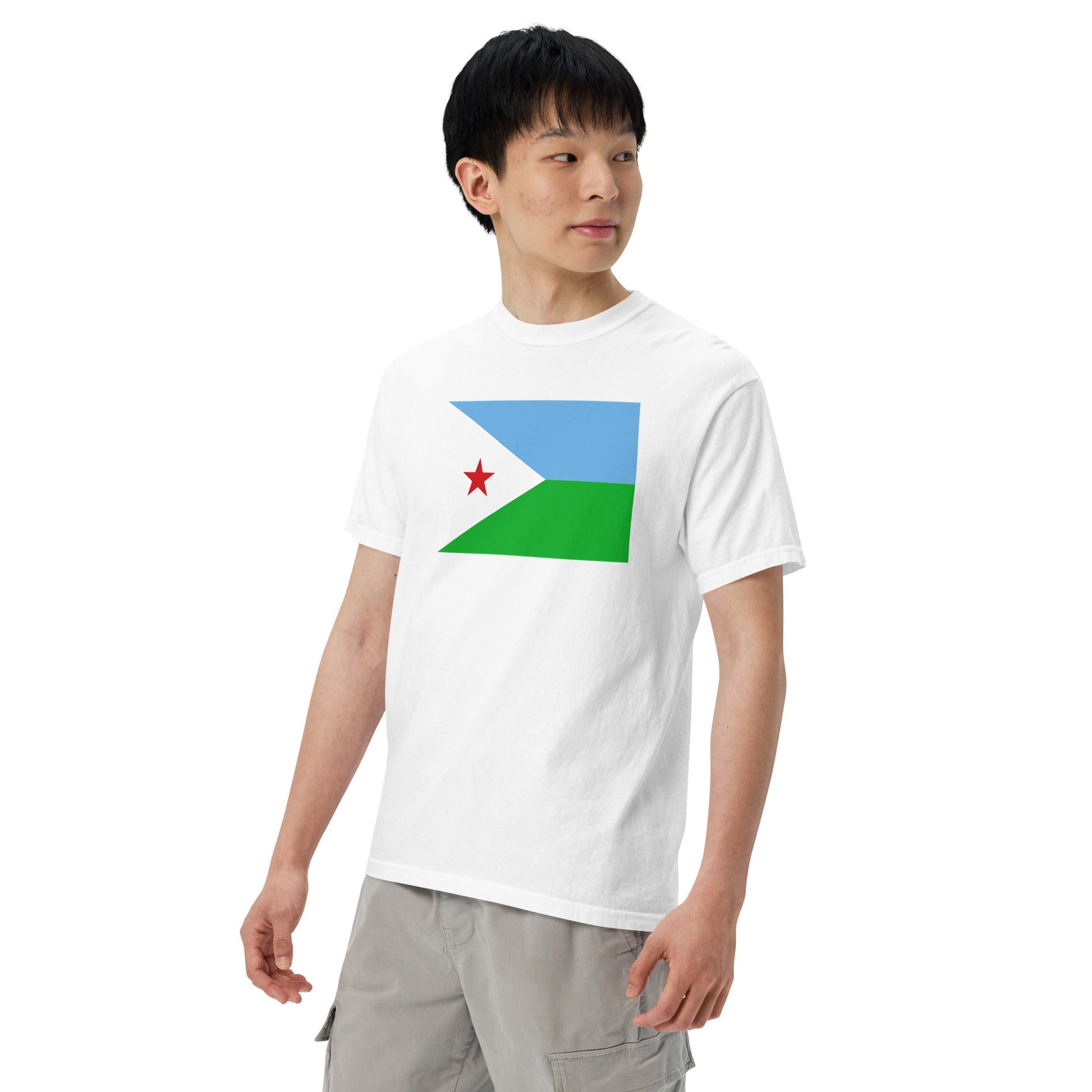 Stylish Djibouti flag t-shirt laid flat, 2X large, true navy