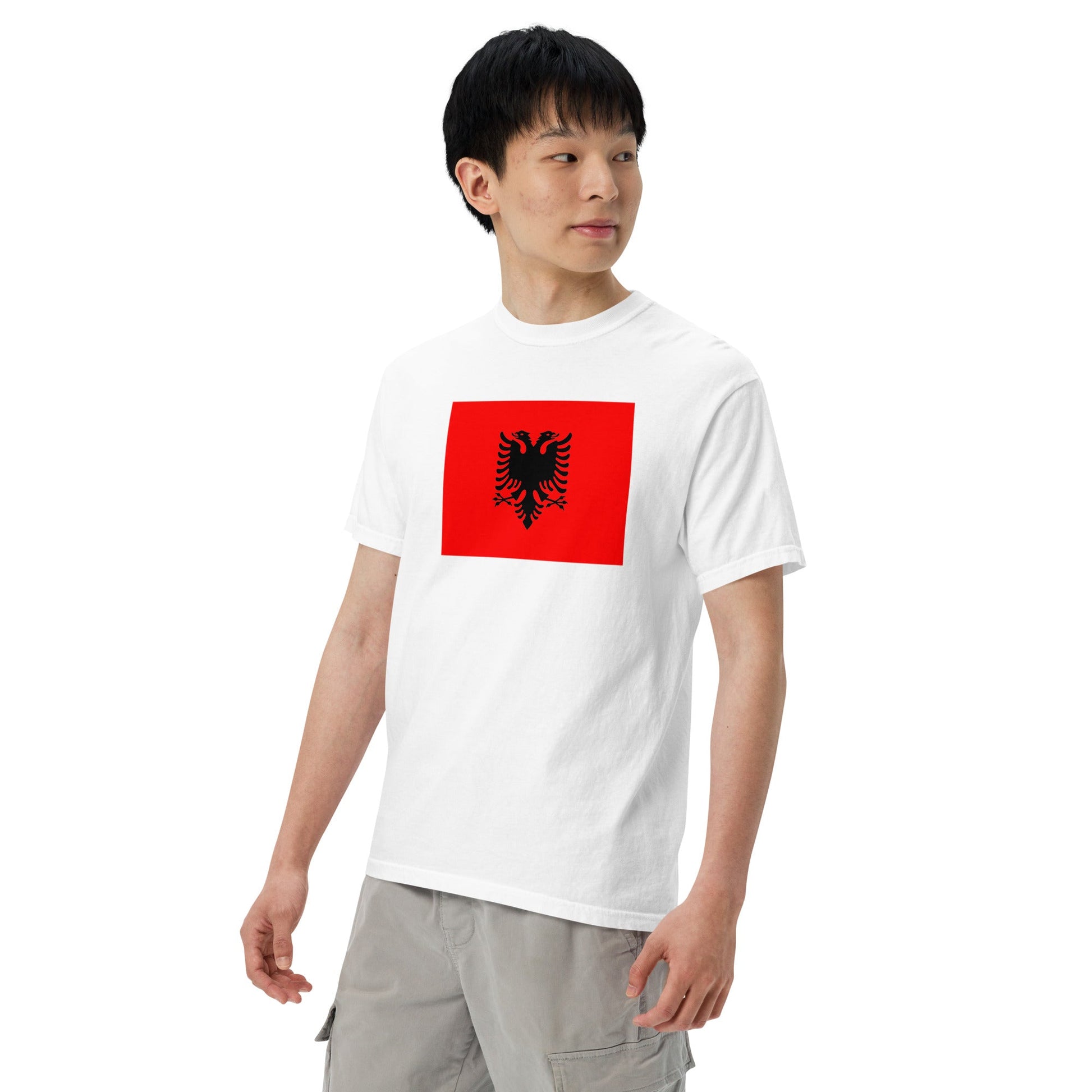 Stylish Albania flag t-shirt laid flat, 2X large, hemp