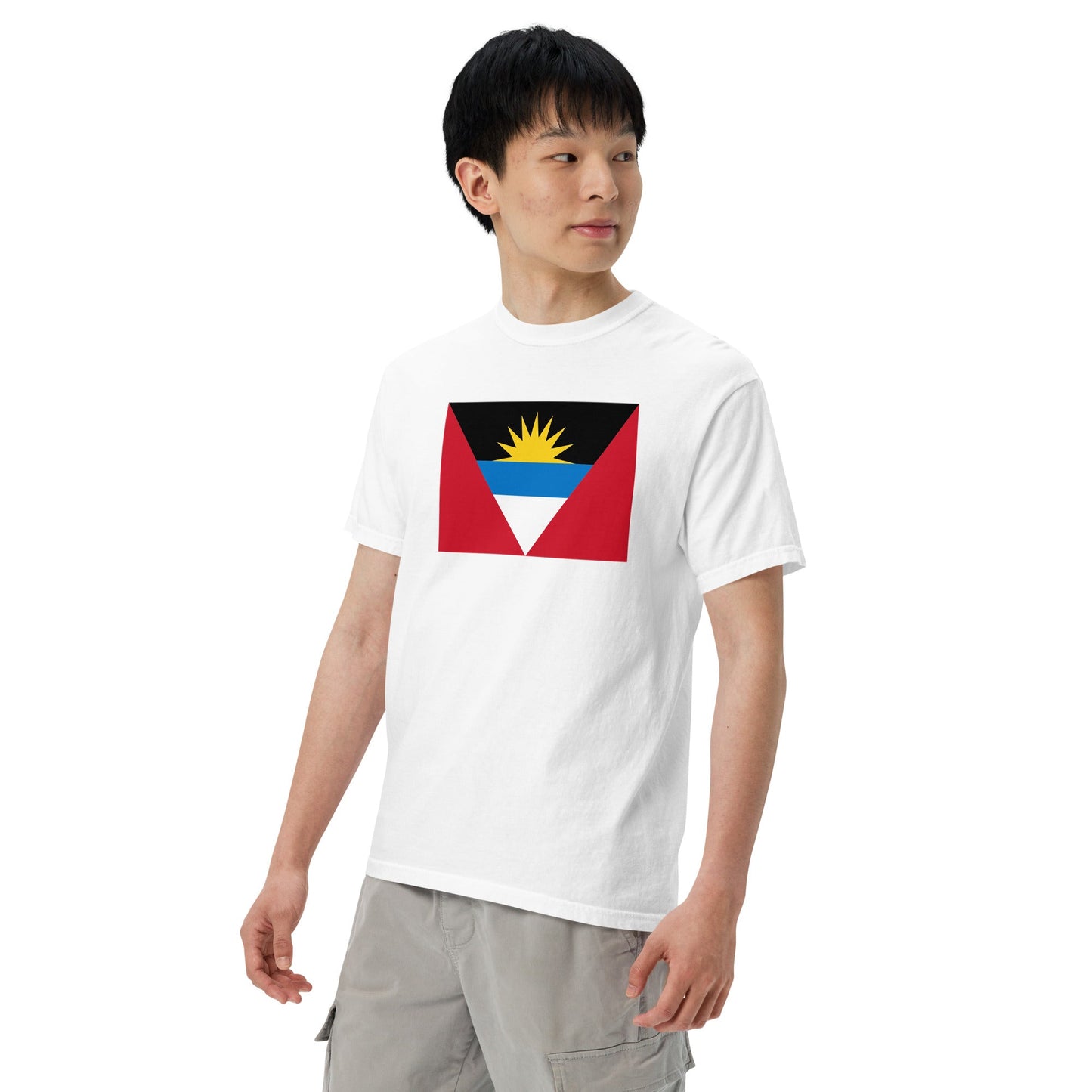 Flat lay of true navy Antigua And Barbuda Flag Pride Shirt flag tee, 4X large size