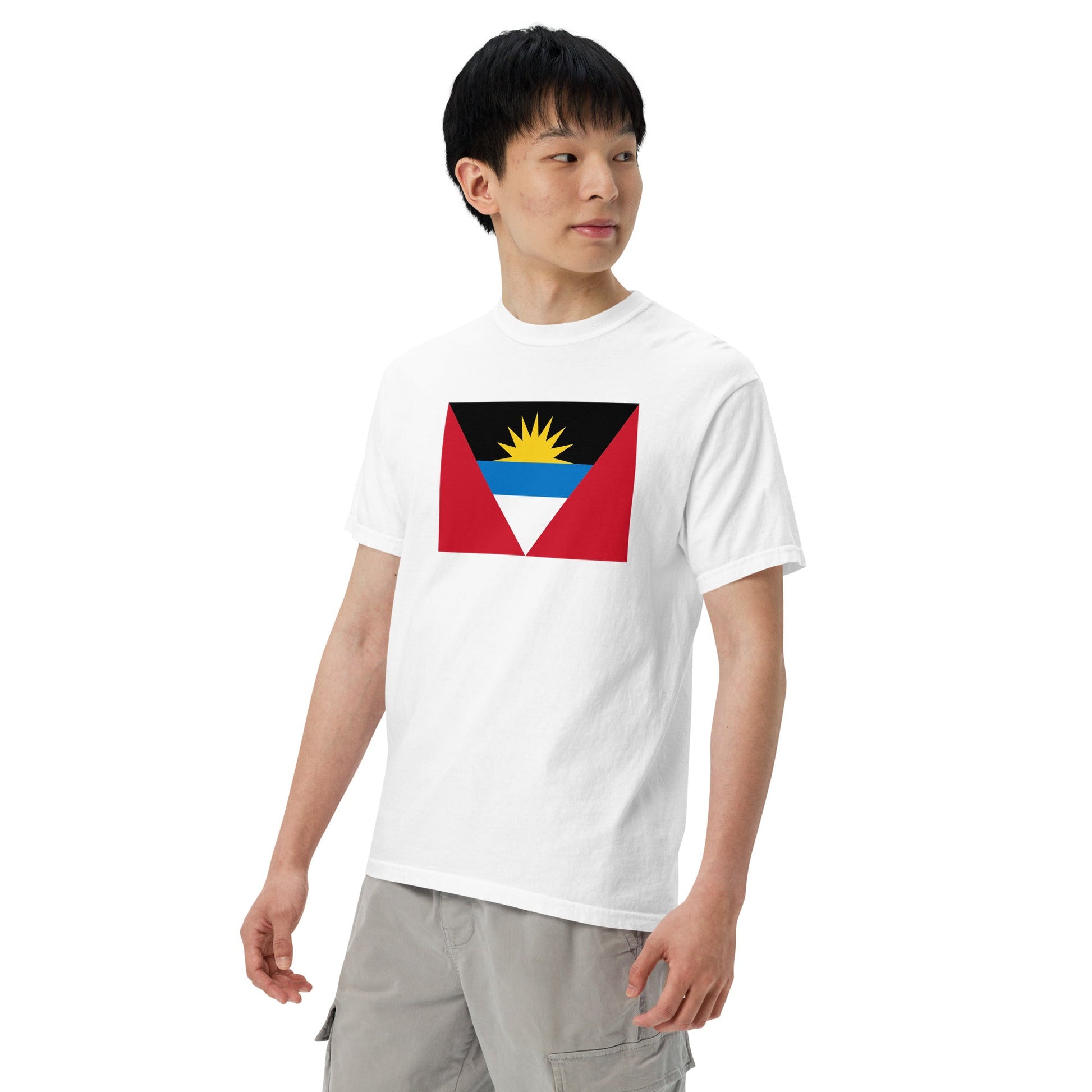 Flat lay of true navy Antigua And Barbuda Flag Pride Shirt flag tee, 4X large size
