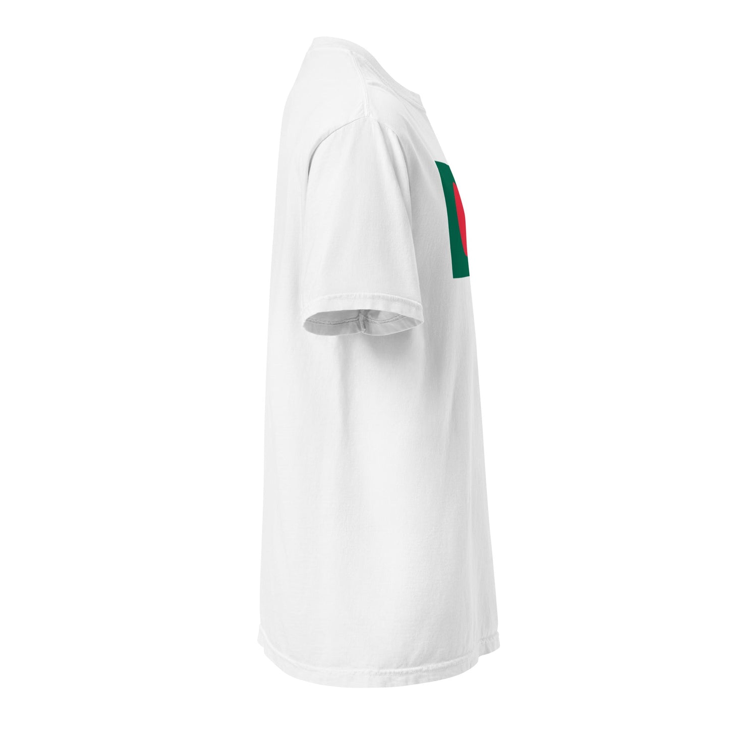 Stylish Bangladesh flag t-shirt laid flat, large, berry
