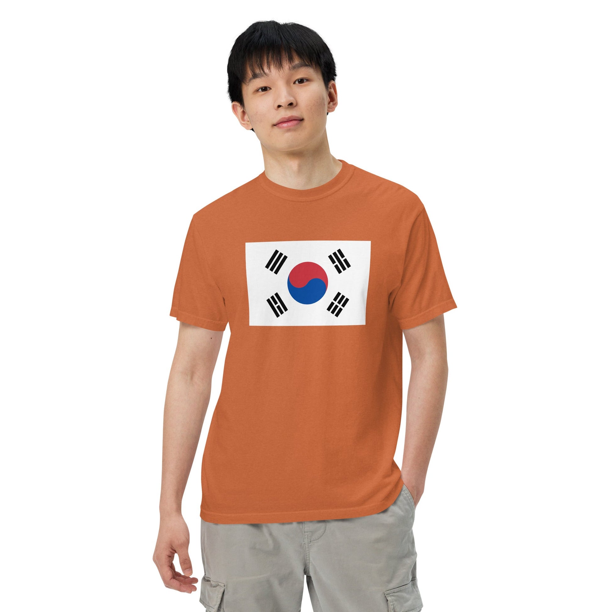Flat lay of blue spruce South Korea flag tee, small size