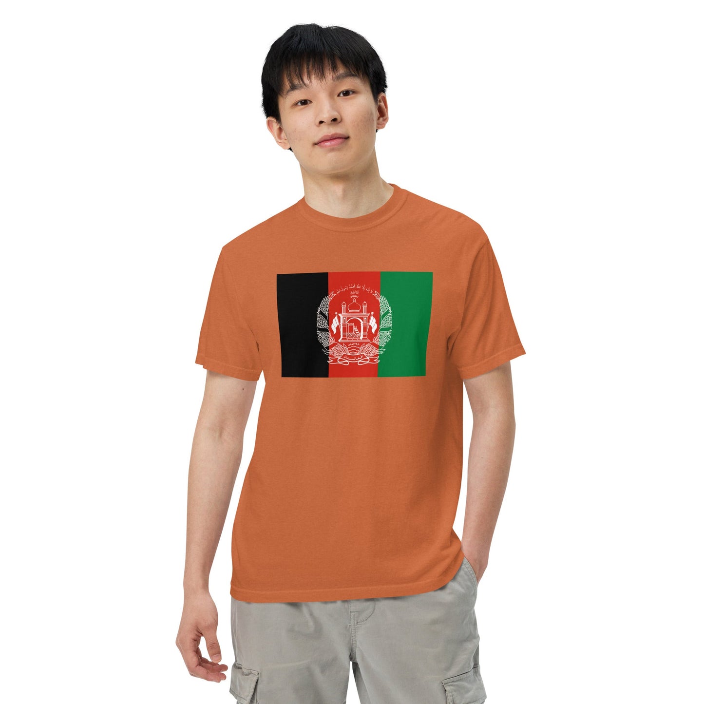 Flat lay of red Afghanistan flag tee, medium size