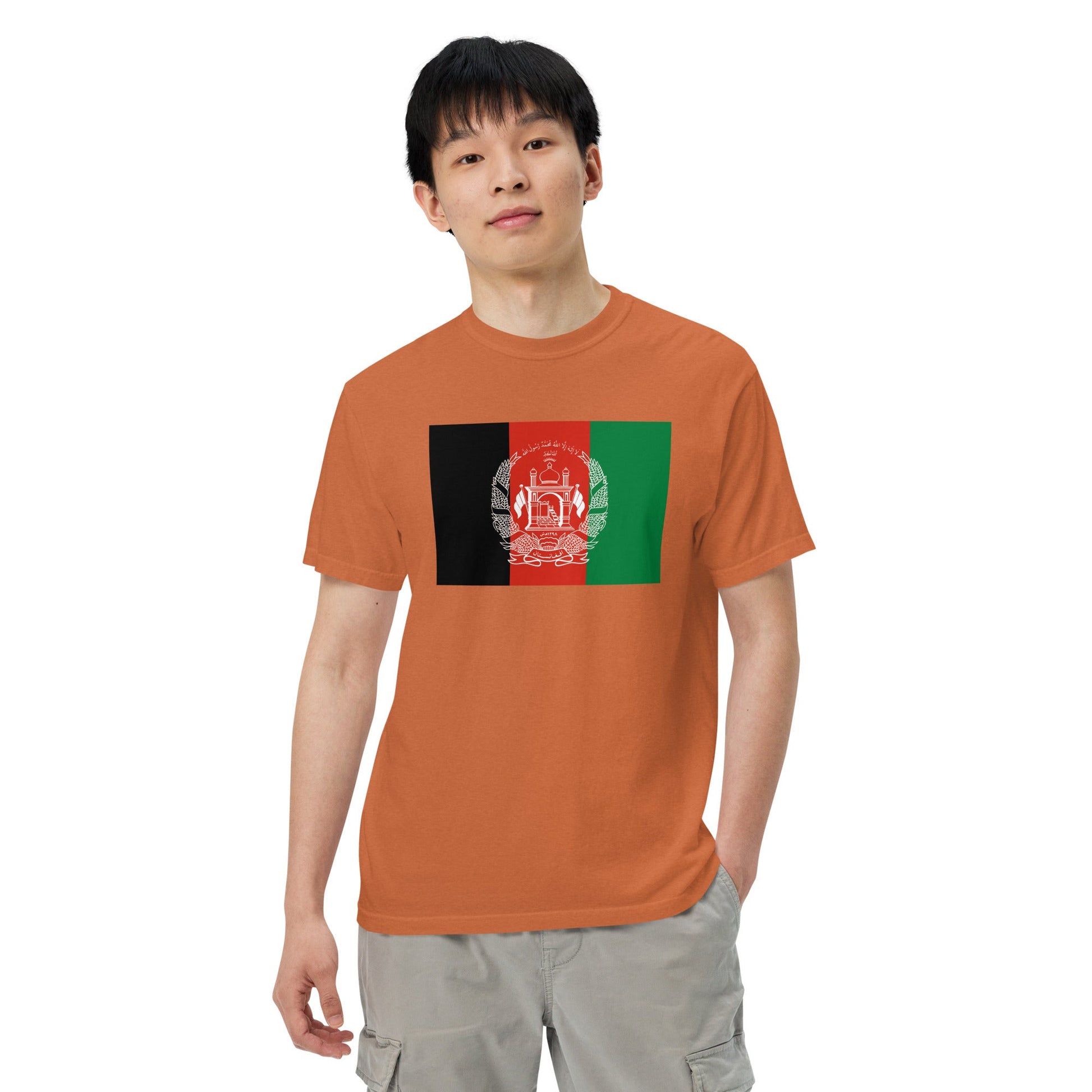 Flat lay of red Afghanistan flag tee, medium size
