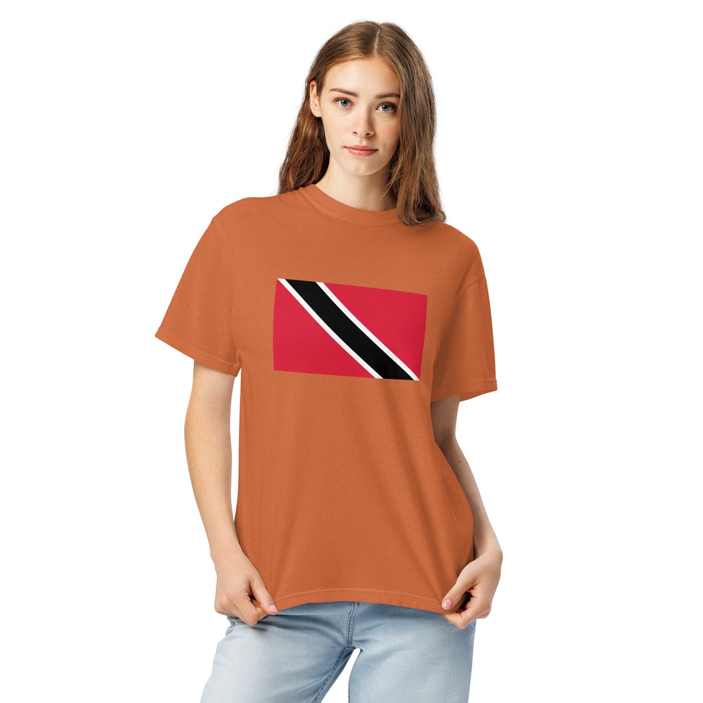 Flat lay of true navy Trinidad flag tee, 2X large size