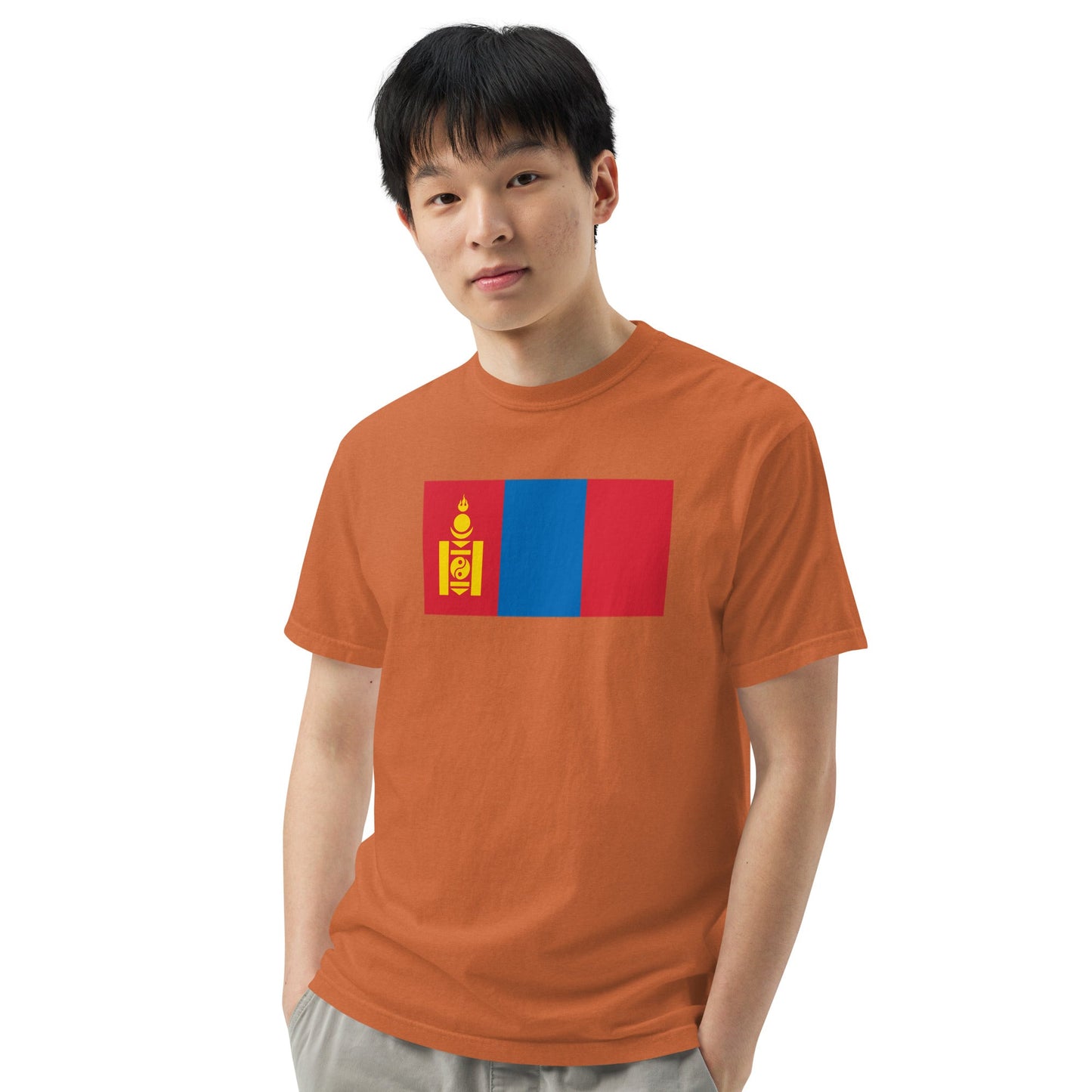 Stylish Mongolia flag t-shirt laid flat, 4X large, black