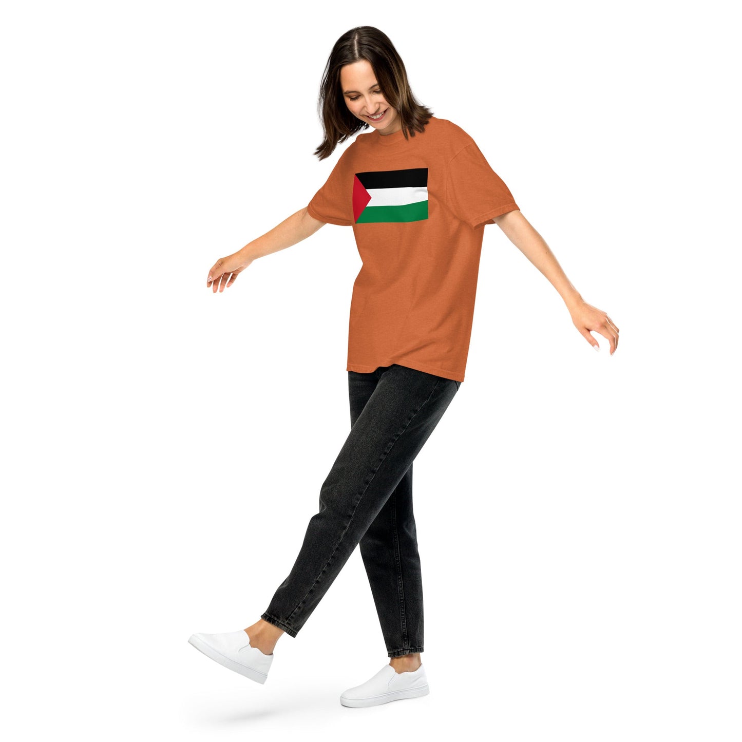 Bold Palestine flag design tee in black, extra large