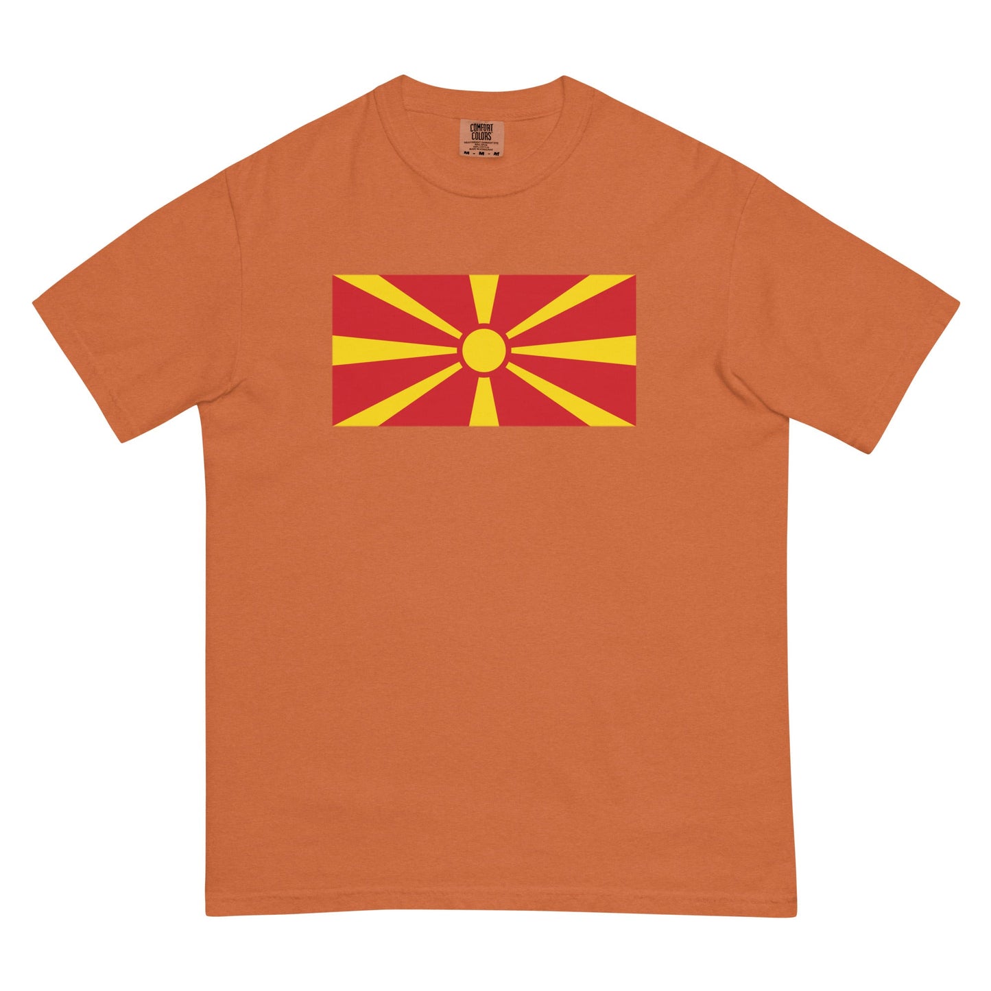 Flag tee representing North Macedonia Formerly Macedonia in red, 2X large