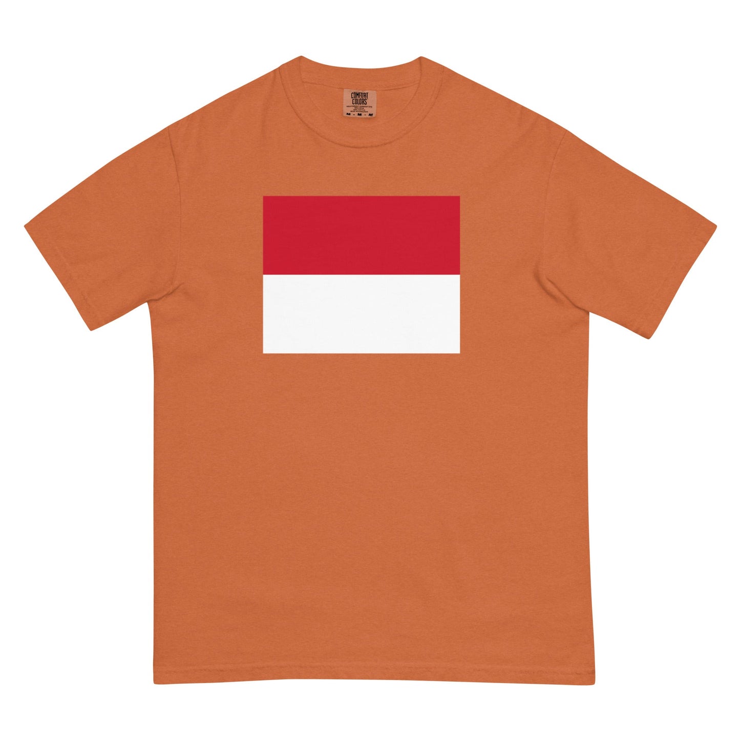 Flat lay of brick Monaco flag tee, large size