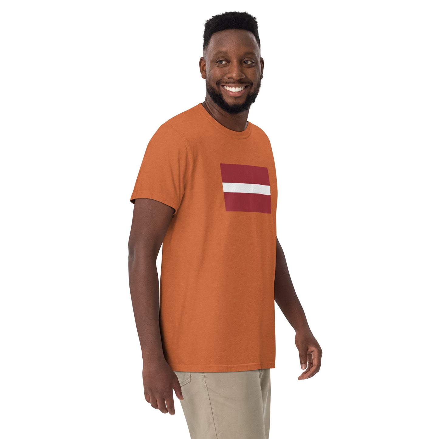 black shirt with Latvia flag design, 3X large