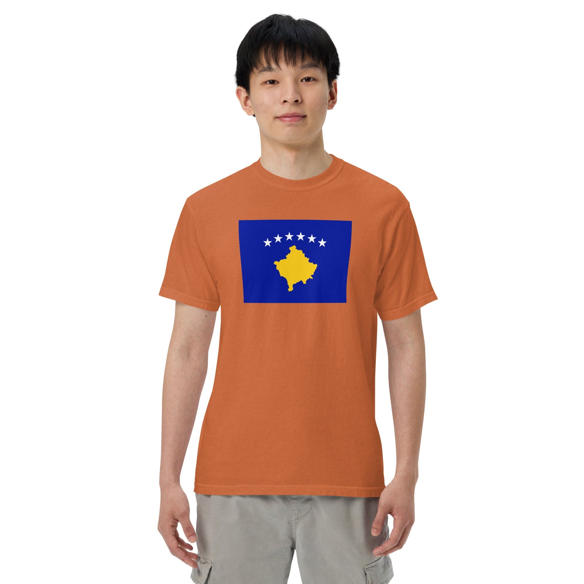 red shirt with Kosovo 1 flag design, medium