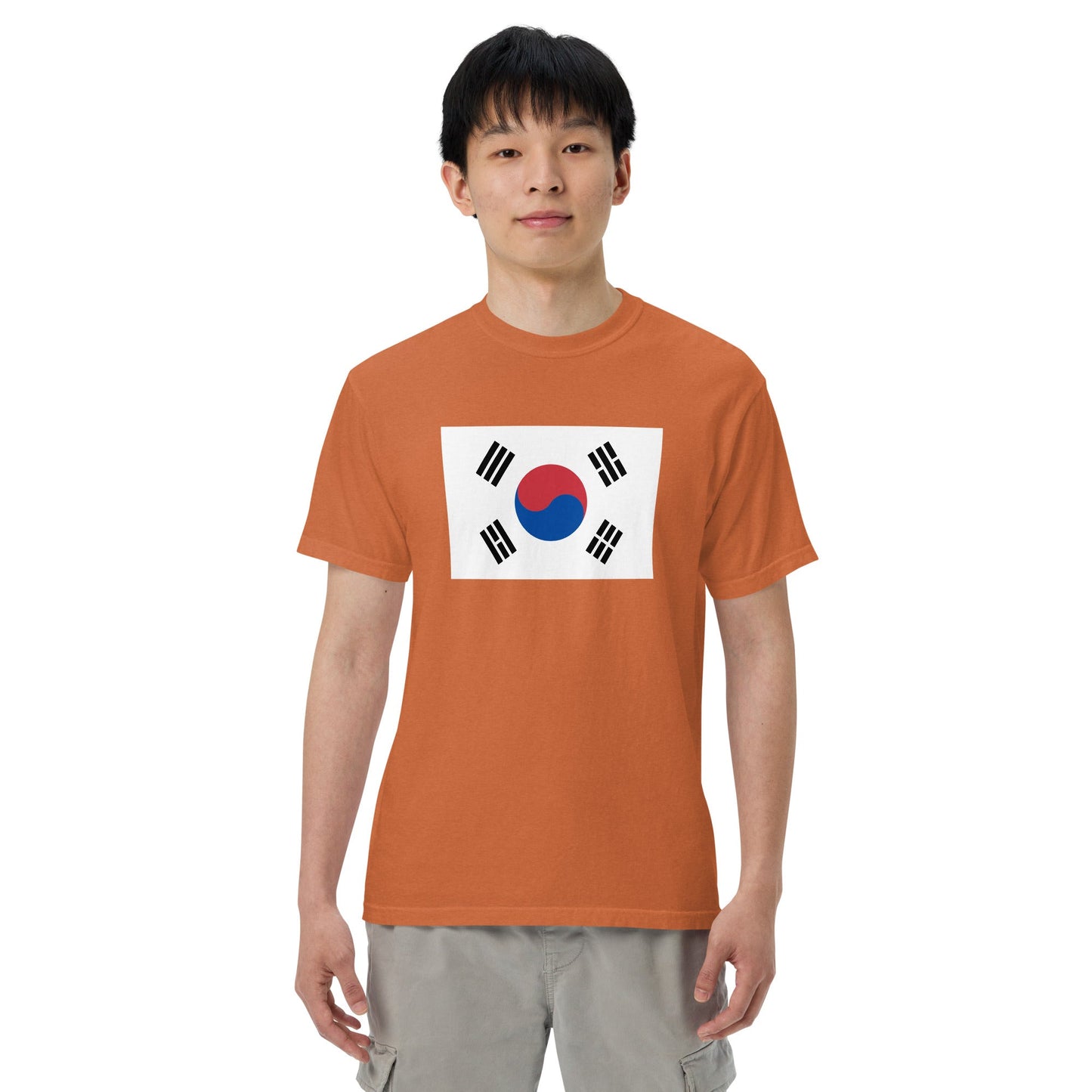 Flat lay of brick South Korea flag tee, extra large size